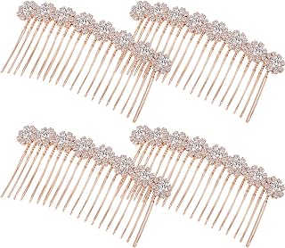 Geosar 4 Pieces Alloy Rhinestone Side Hair Combs Crystal Flower Clips Wedding Comb Bridal Jewelry Clips Combs French Hair Accessories for Women(Rose Gold)