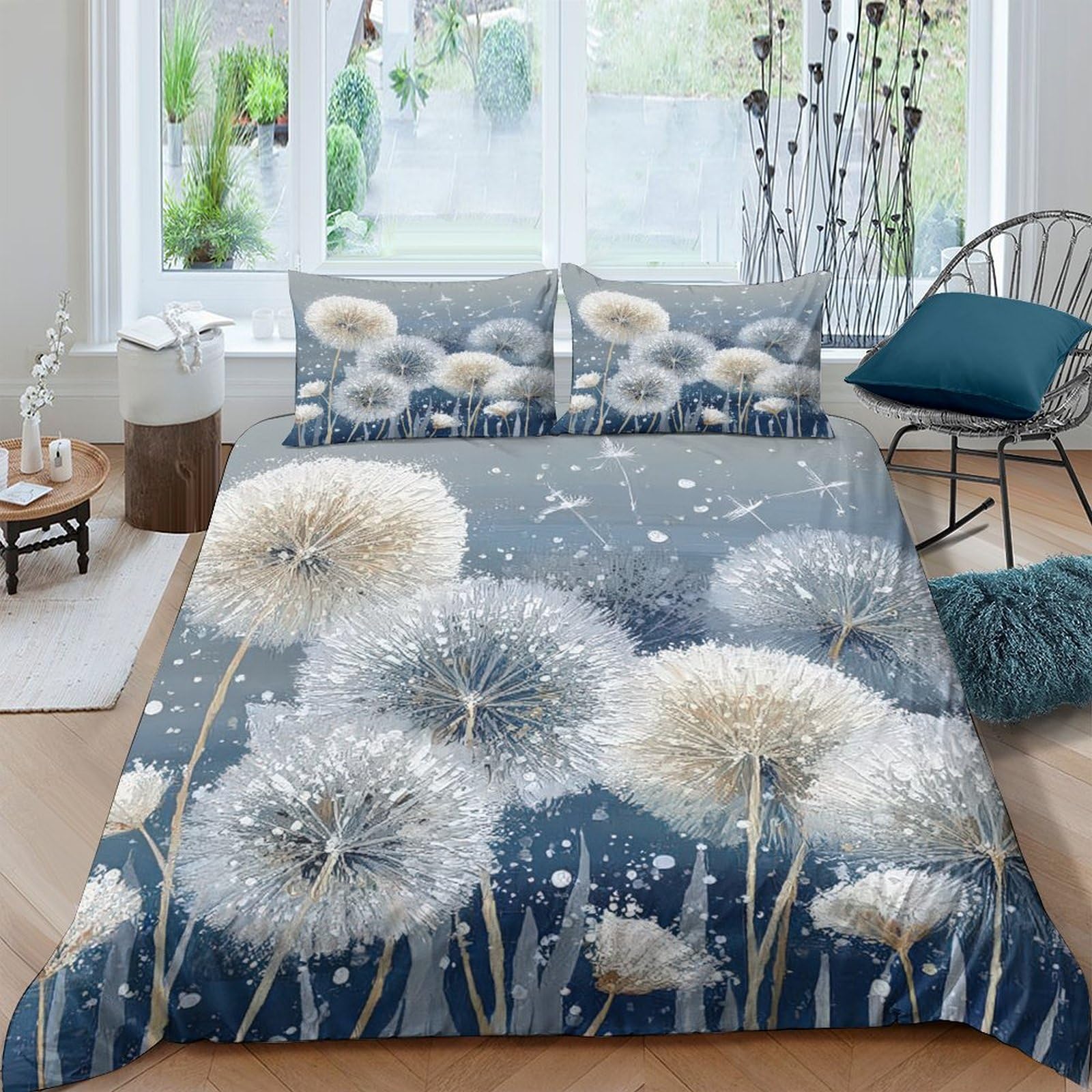 Ctjqhvkz Style-5 3D Printed Dandelion Meadow Fitted Sheet Microfiber Soft Mattress Cover Navy Blue For Bedroom Guest Room Decor Single（135X200cm）