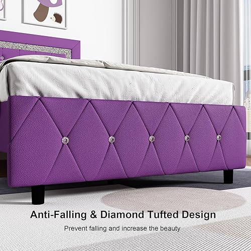 Miniatura 98 de BarnFurin - Base de cama matrimonial con cabecera capitoné, plataforma tapizada con diseño de diamante, base de colchón, soporte de listones de