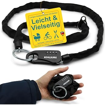 Kohlburg secure pocket lock made of chain and number code 129 cm long robust security as a pram lock ski lock snowboard lock and lock for motorcycle helmet 3 mm thick combination lock