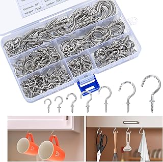 Bateya 160 Pieces Multi-Size Screw Hooks Ceiling Cup Hooks for Hanging, Nickel Plated Hook Holder Metal Screw-in Hooks Screw Small Hook Set for Indoor Outdoor Use