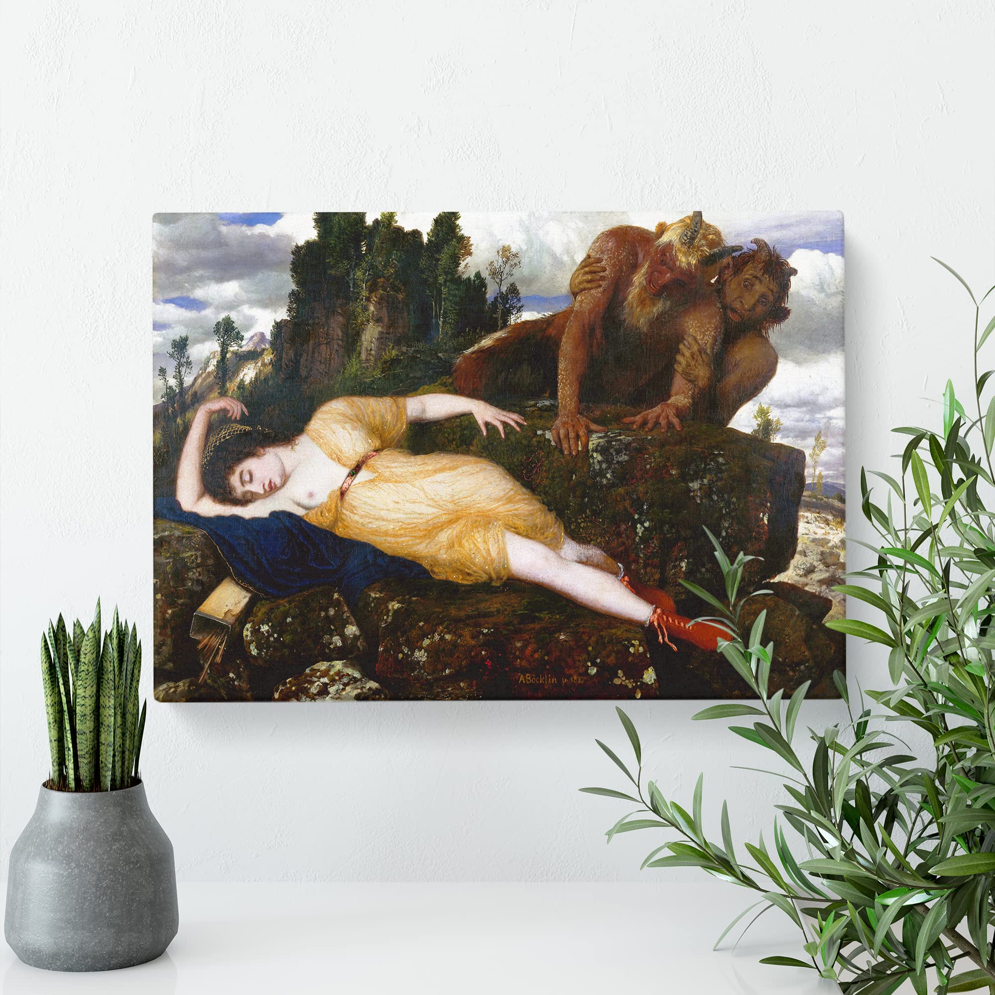 Arnold Bocklin Sleeping Diana Watched by Two Fauns Canvas Print, Mixed, 25L x 50W cm - Image 3