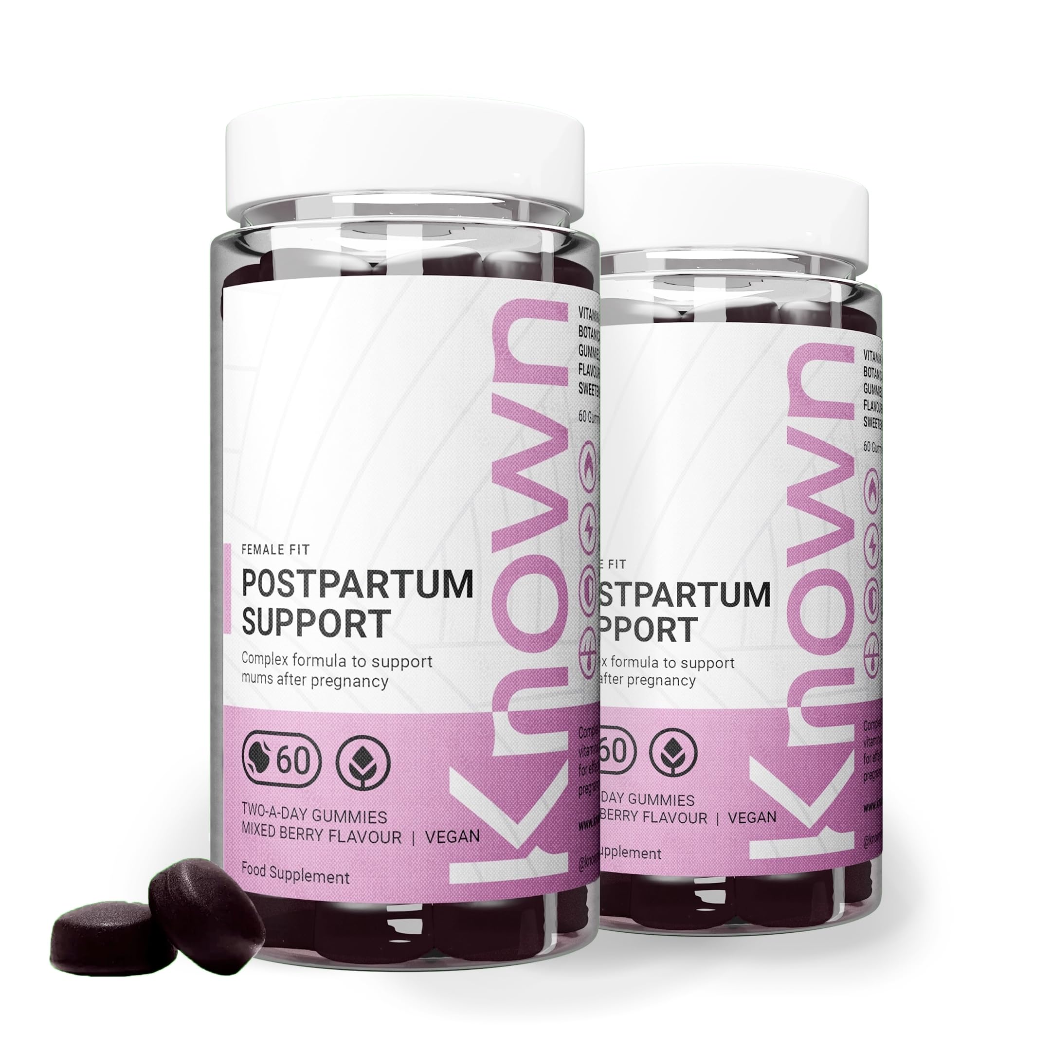 Postpartum Support Gummies – Mixed Berry Flavour – Vegan Multivitamin Gummy Supplement with Iron, Biotin, Choline & Vitamins – Post Pregnancy Recovery & Energy – 2 Month Supply – for Women