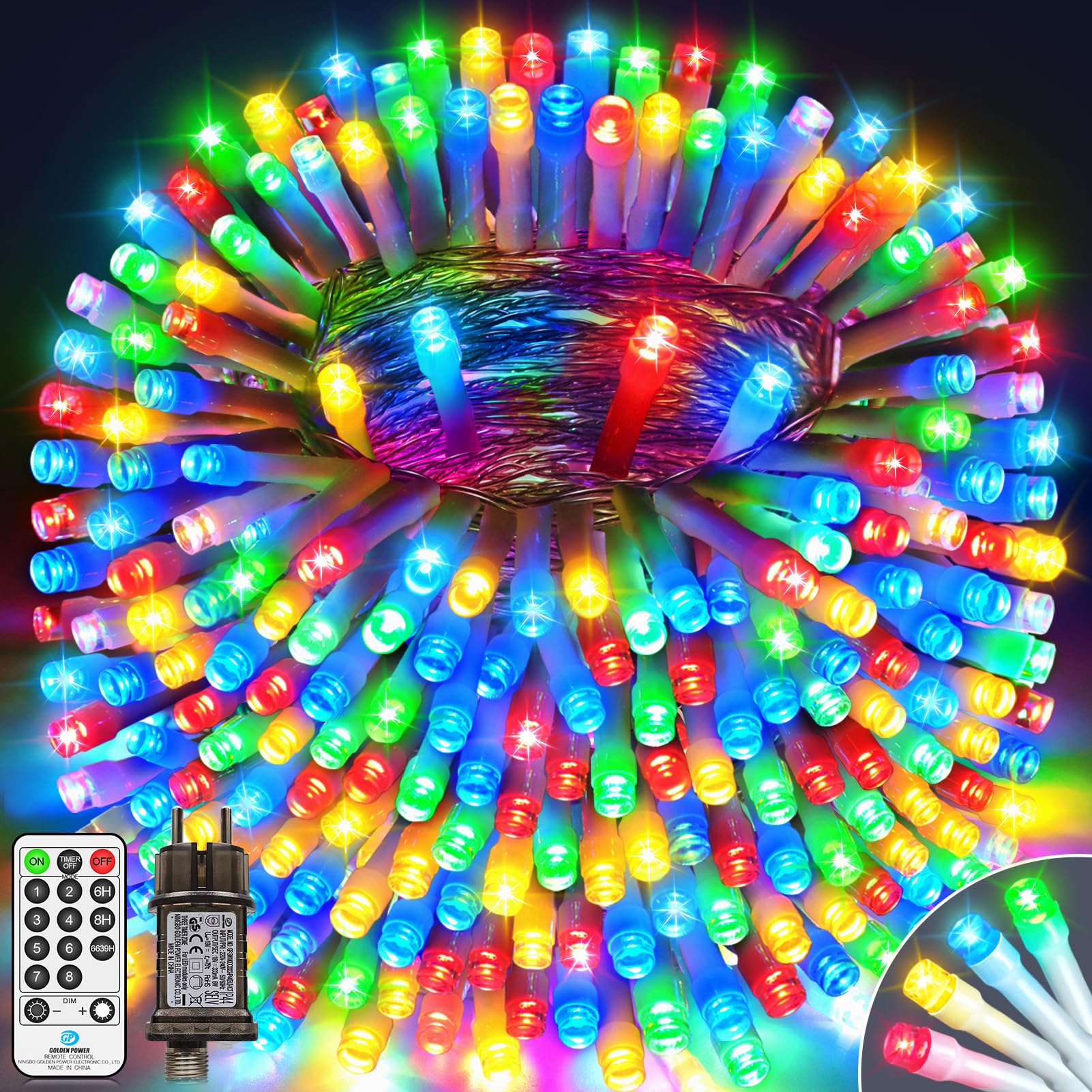 Cadena de luces LED para exteriores, 30 m, 1000 LED, multicolor, impermeable, 8 modos, con mando a distancia y temporizador, para fiestas, bodas, Pascua, jardín, balcón, árbol de Navidad