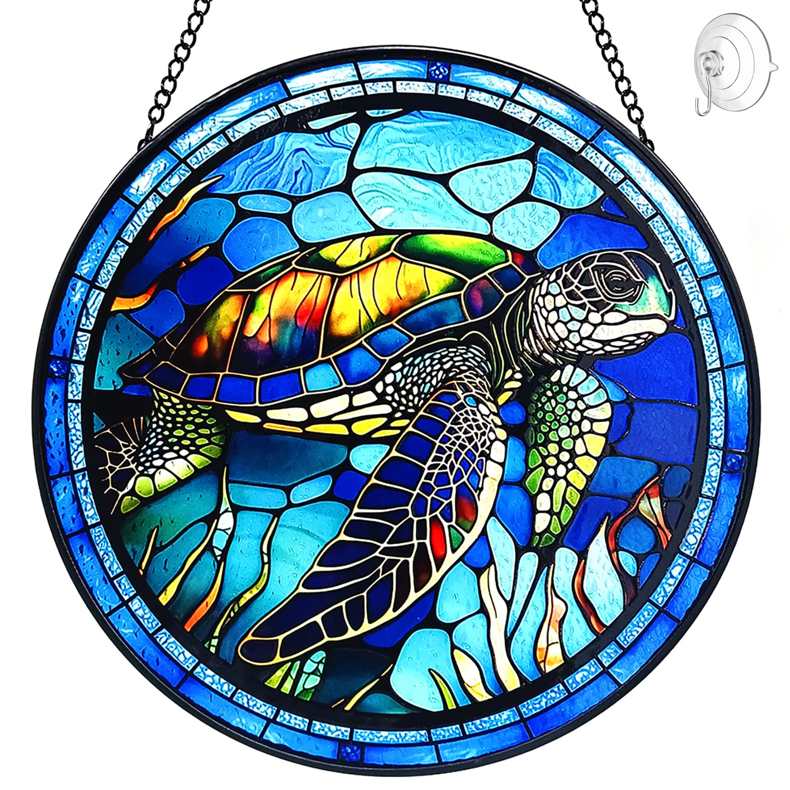 Sea Turtle Suncatcher Stained Glass Window Hanging - 8” Handmade Turtle Suncatchers for Windows Hanging Ornaments - Sun Catchers Indoor Wall Art Garden Decor Panels - Birthday Gifts for Mom Grandma