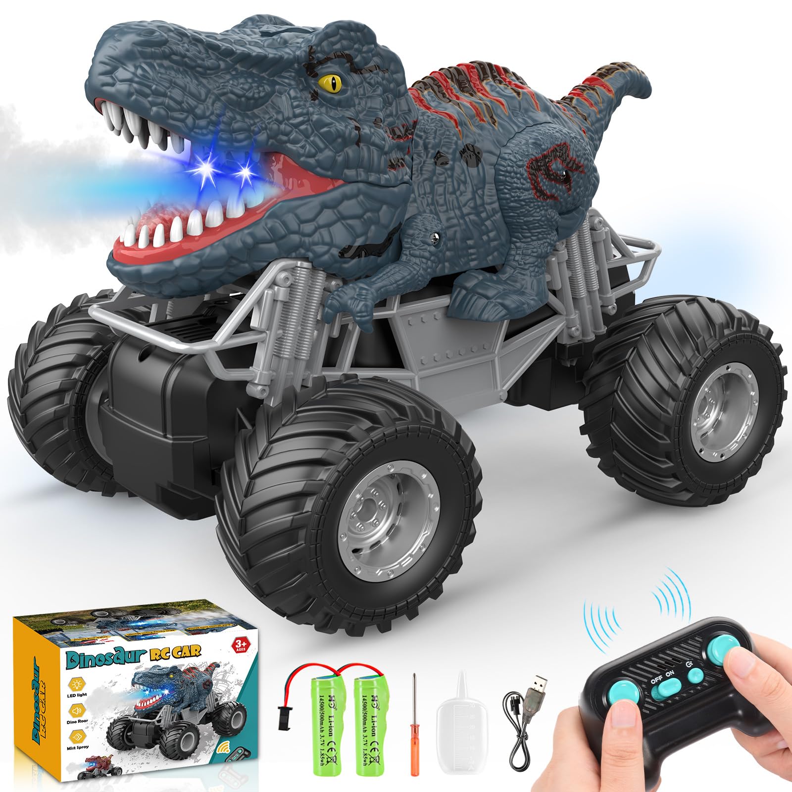Gralal Dinosaurios Coche Teledirigido 3 4 5 6 Años, Dinosaurios Juguetes Monster Truck Coches para Niños Juguetes Niños 3 4 5 6 7 8 Años, Regalo Niño Niña 3 4 5 6 7 Años Juegos Niños 3-10 Años