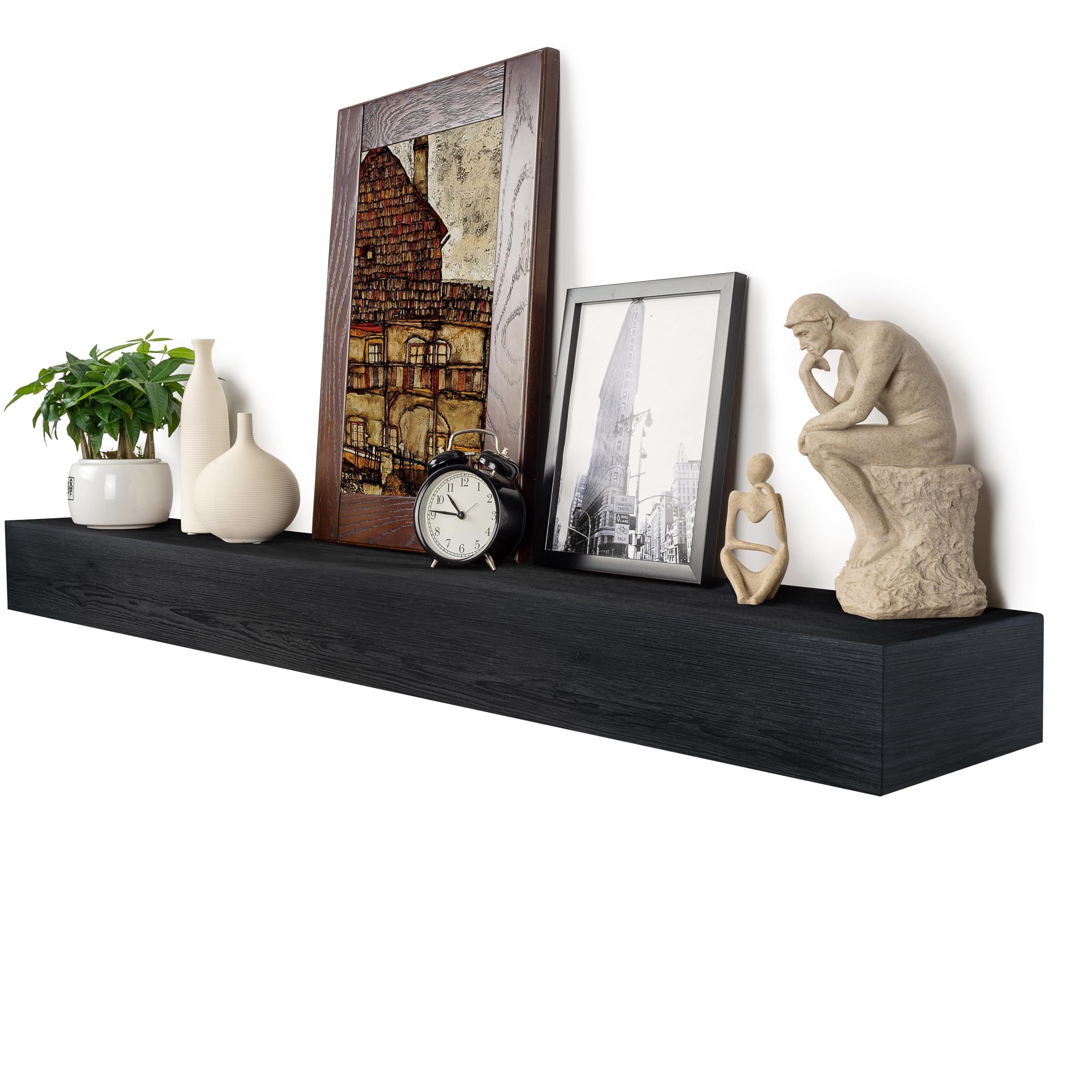 fireplace mantel,72 inch rustic wood floating mantel shelves for electric fireplaces,solid wood farmhouse mantle for over fireplace (black, 72x8x6)