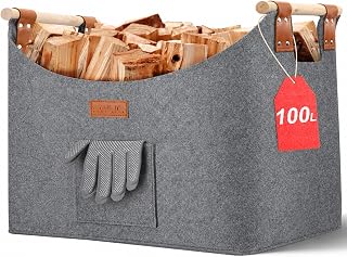 Ezilif Kosz na drewno kominkowe z podwójnym wzmocnieniem nitów, 60 l/100 l, szary, 60 x 40 x 40 cm (100 l))
