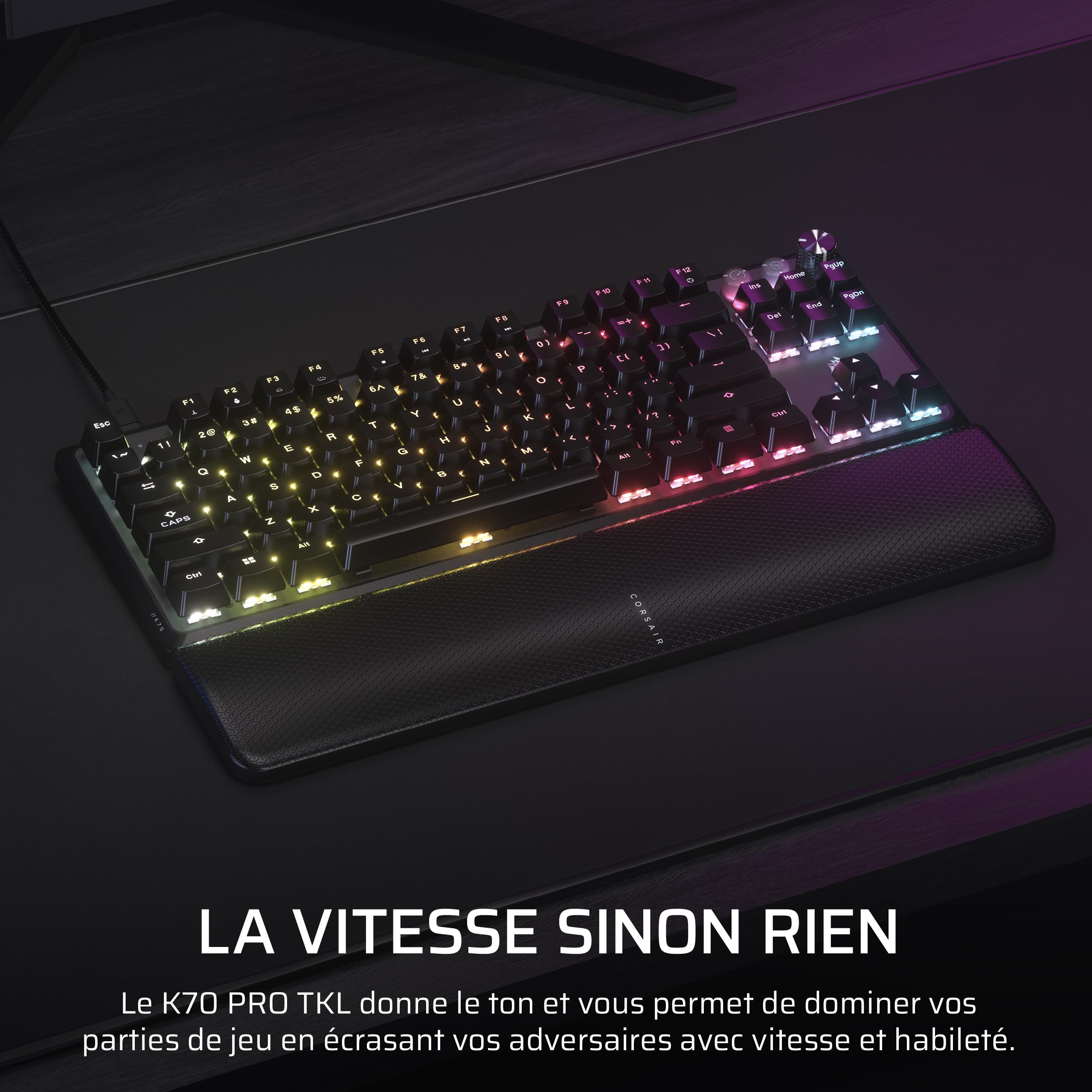 Corsair K70 Pro TKL RGB Clavier de Jeu Filaire Magnétique-Mécanique – Noir | Interrupteurs Ajustables MGX Hyperdrive à Effet Hall Pré-Lubrifiés, SOCD et Déclenchement Rapide Simultanés, 8000Hz, AZERTY