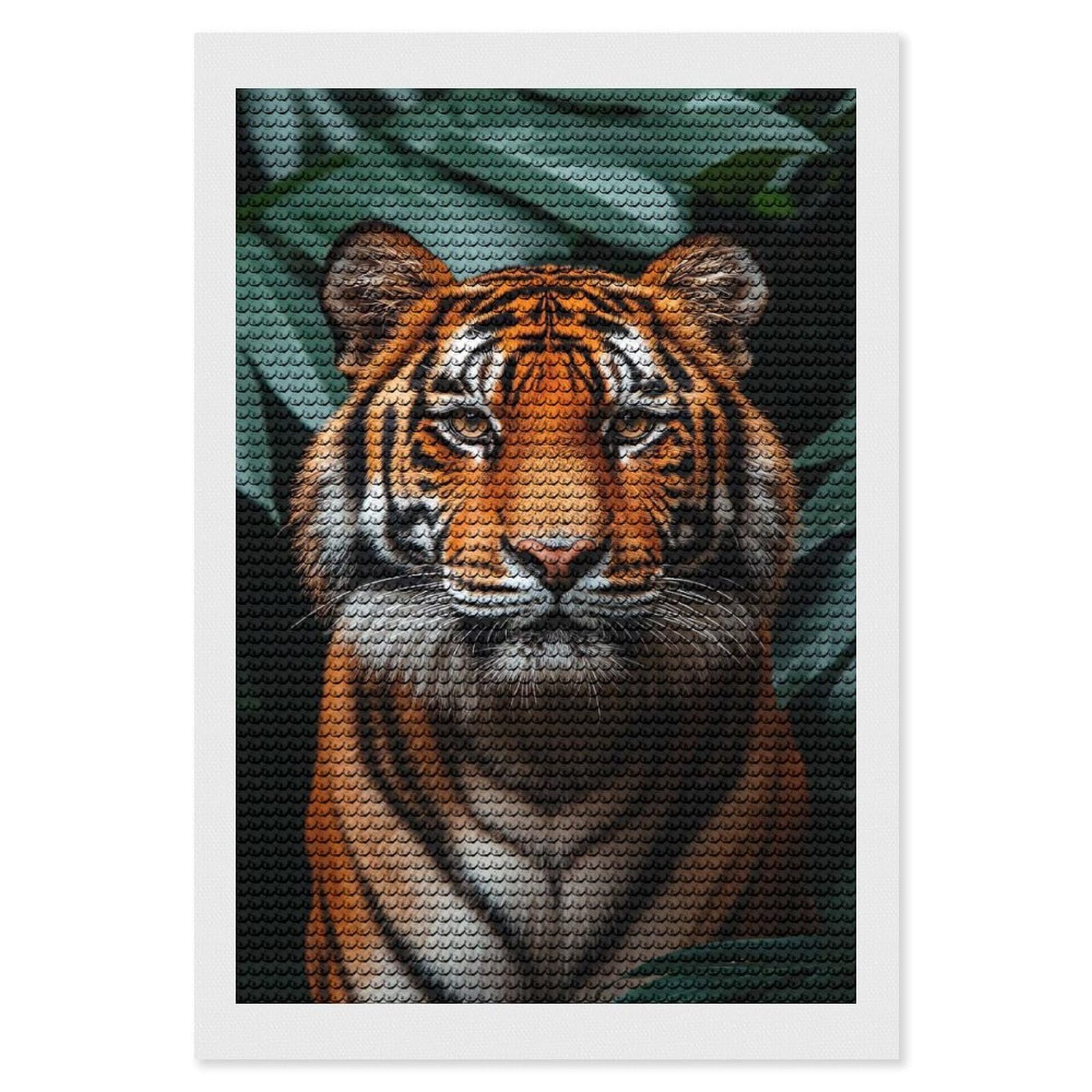 Junmoney Majestic Tiger Portrait in Lush Foliage Diamond Art Canvas 8"x12", for Adults, Mindful Craft Activity, Modern Decor, Christmas Gift, Full Kit Included