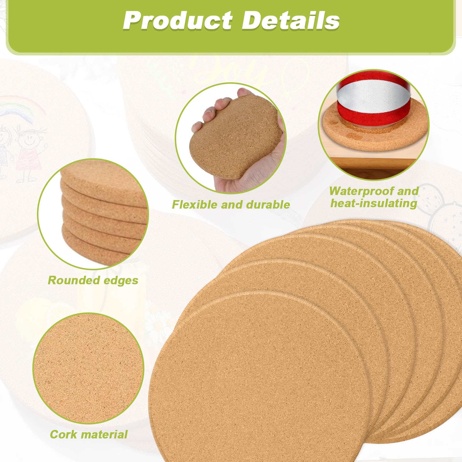 8 Pezzi Sottobicchieri Rotondi in Sughero 19cm da Diametro, Sottopentola Resistenti al Calore Antiscivolo 1cm Spessore, Sotto Piatti da Tavola Assorbenti per Cucina Pentole, Padelle, Casseruole, Piant