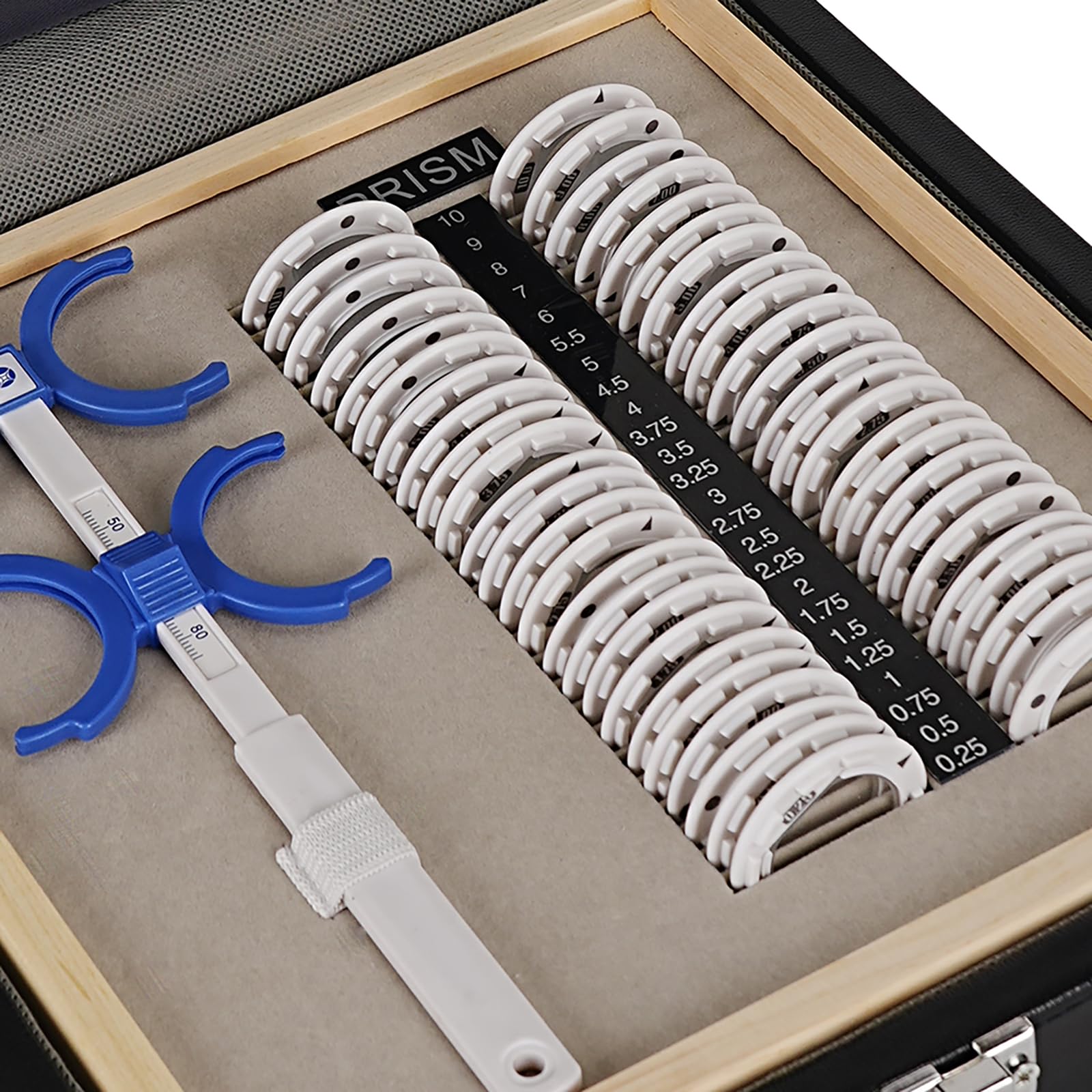 Equipo de Optometría Juego de Lentes de Prisma de Ensayo Óptico con Ajustable PD 48-80MM Flipper Set Estuche de cuero