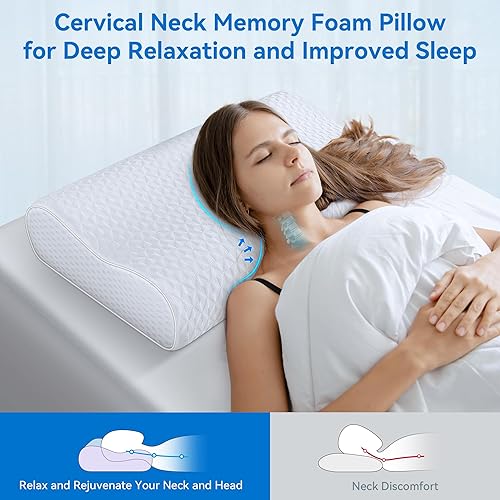Miniatura 5 de Almohada cervical para el cuello tamaño King  Almohadas refrescantes de espuma viscoelástica dinámica para dormir, contorno ajustable ergonómico