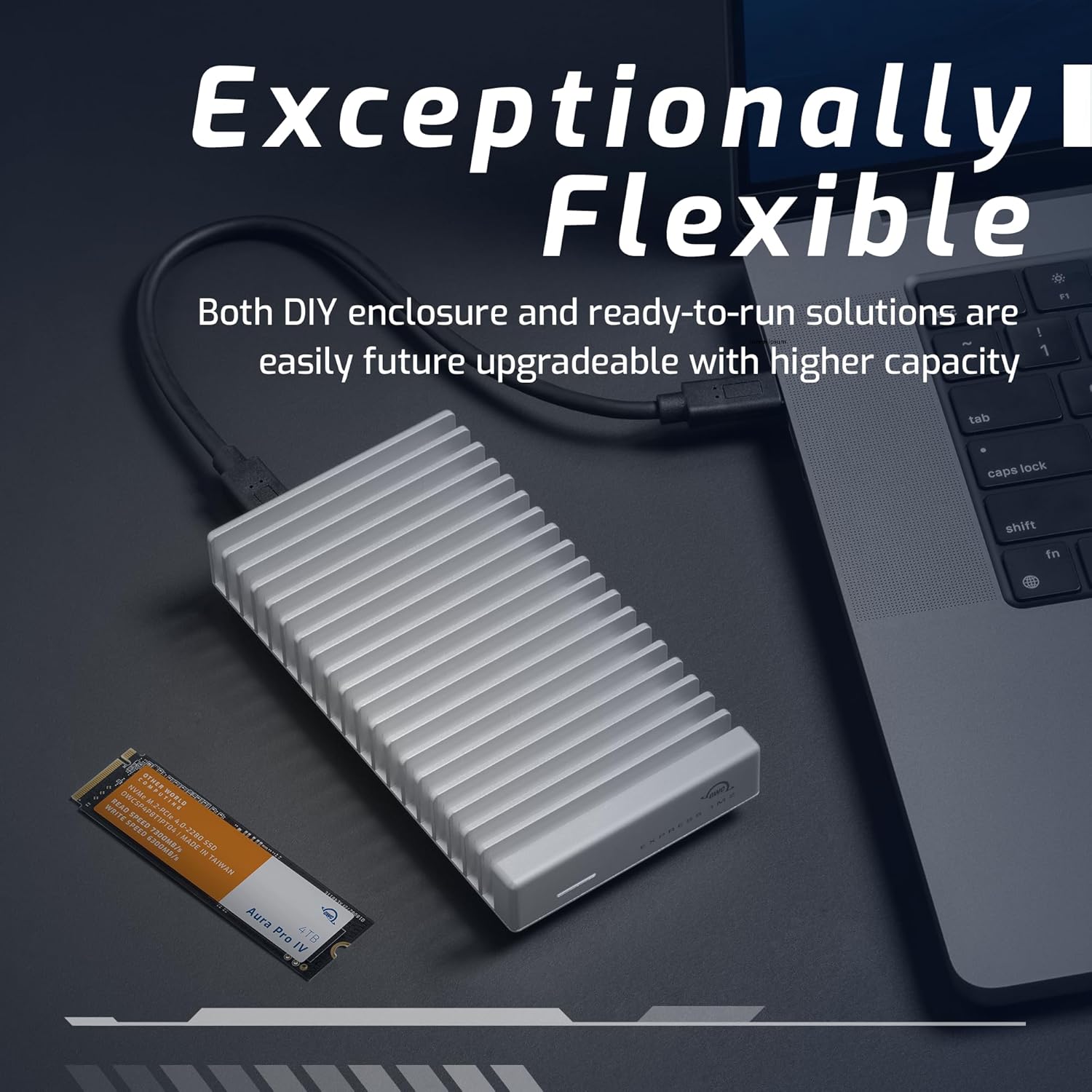 OWC 1TB Express 1M2 80Gb/s Portable NVMe SSD USB4 (Thunderbolt Compatible/USB-C) Ultra Fast External SSD Drive with Aluminum Heat Sink Enclosure - Image 4