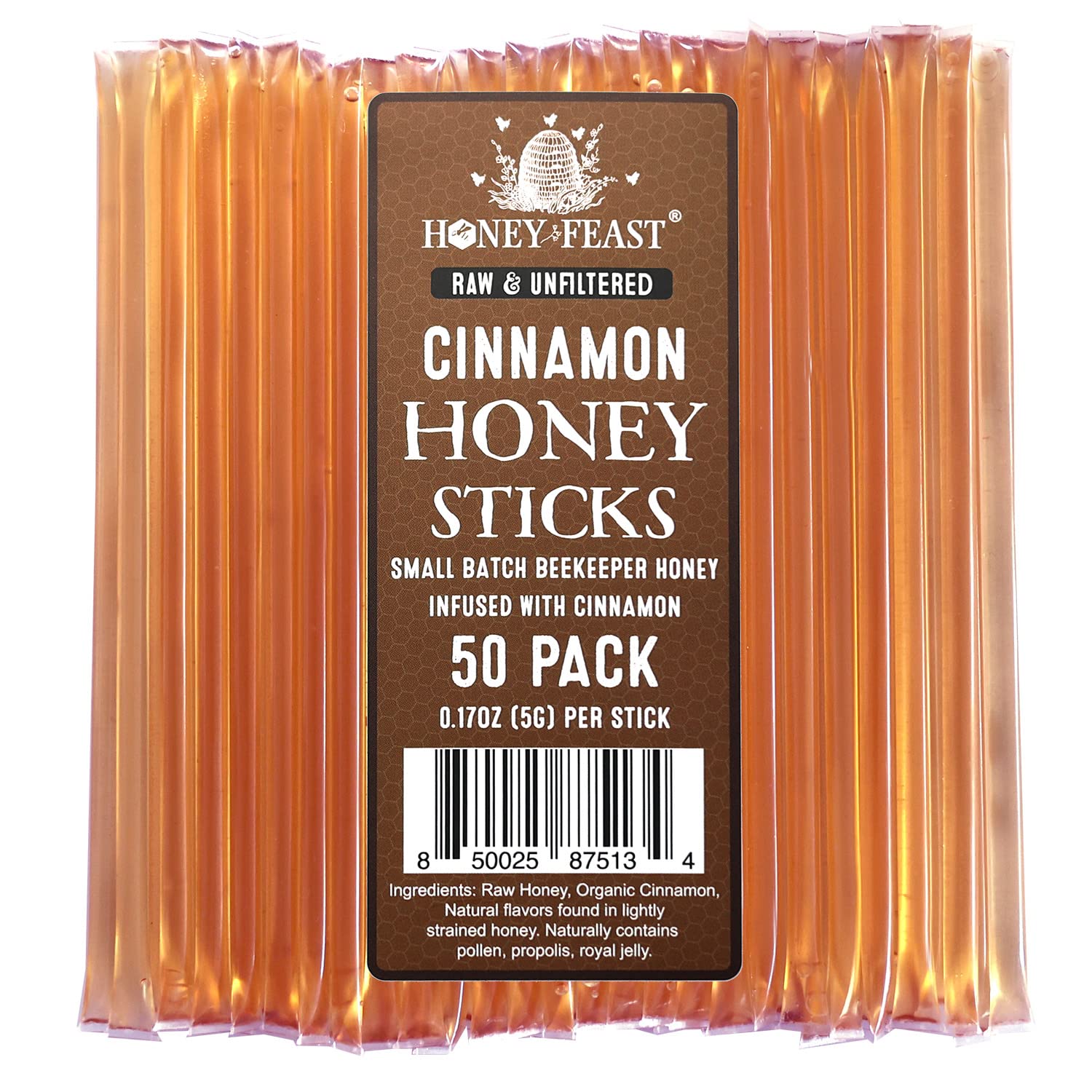 HONEY FEAST Organic Cinnamon Honey Sticks 50 PACK