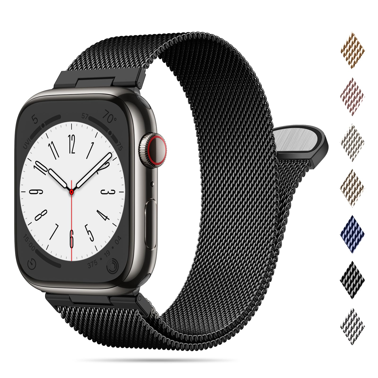 Higgs Metallo Cinturino Compatibile con Cinturino Apple Watch 40mm 38mm 41mm 44mm 42mm 45mm ultra 2 49mm Uomo, Cinturini Maglia Milanese Regolabili Magnetiche per iWatch Series SE/2 9 8 7 6 5 4 3 2 1