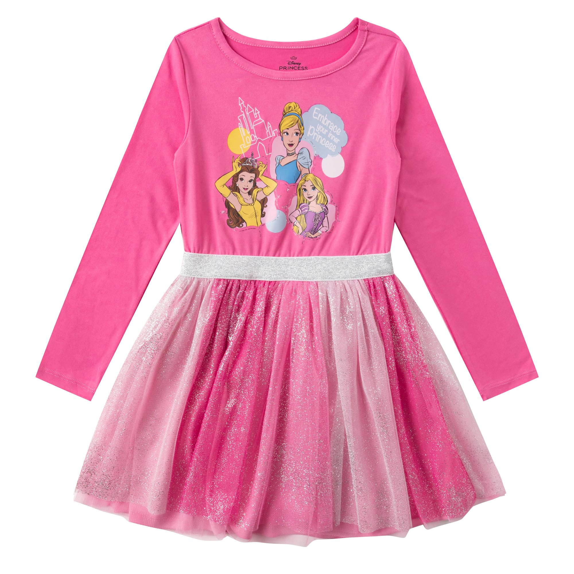 Disney Prinzessin Cinderella, Belle und Rapunzel Mädchen Langarm Kleid für Kleinkinder und große Kinder - Rosa