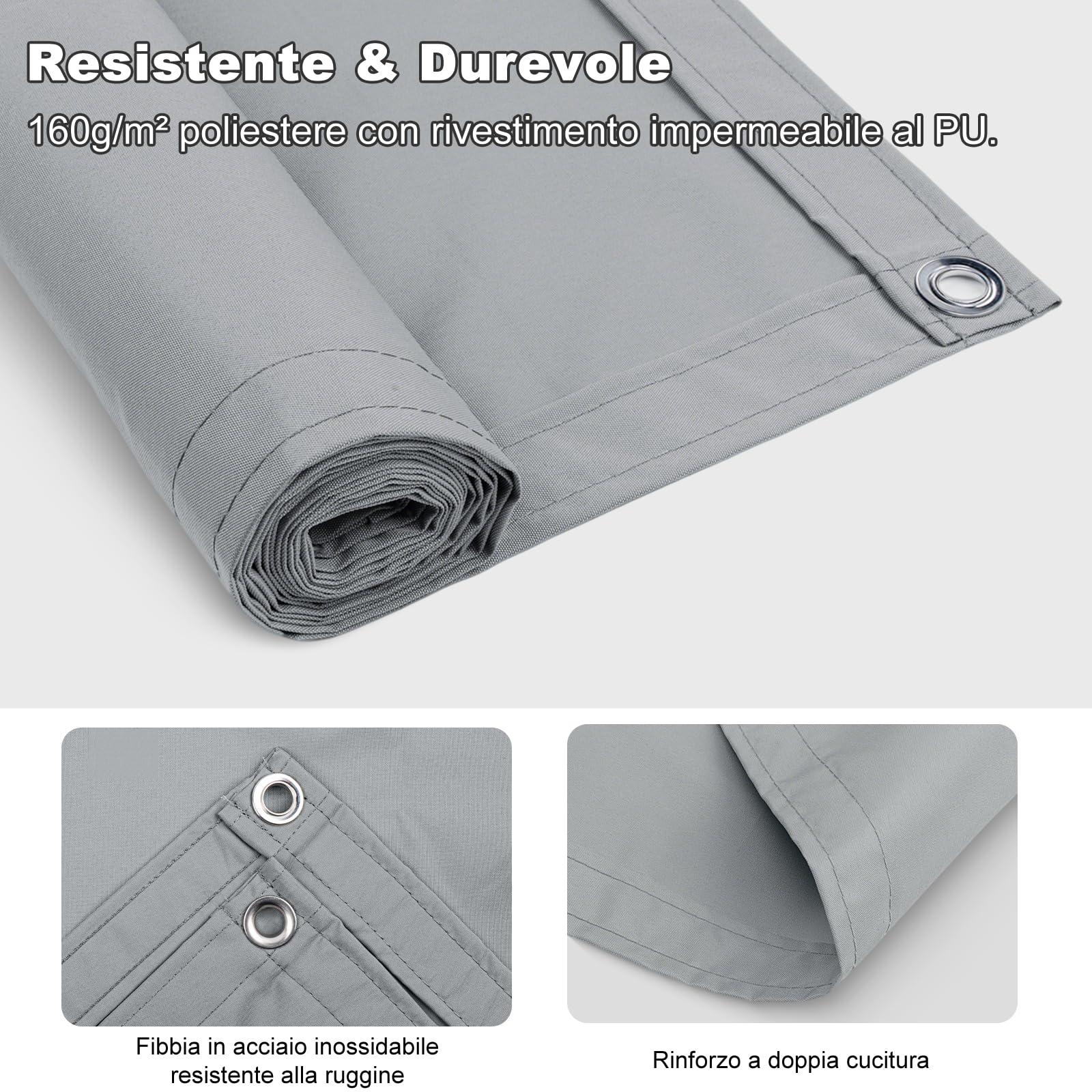 SUNNY GUARD Vela Ombreggiante Impermeabile 1.5x2m Rettangolare con Occhielli Tenda da Sole per Esterno Protezione Raggi UV Balcone Patio Giardino, Gris Chiaro