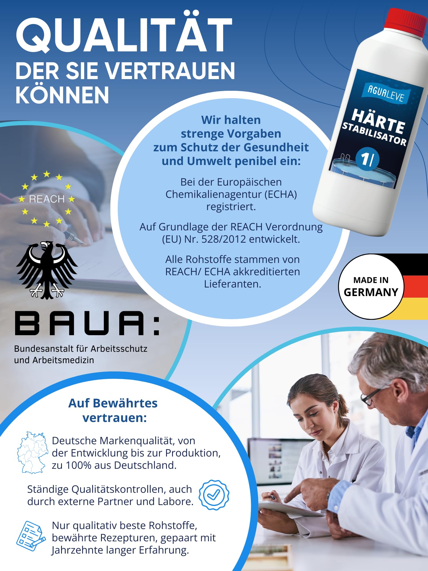 AGUALEVE® Härte Stabilisator 1 Ltr. | verhindert Kalkausfällungen – schützt dadurch Anlagen | für Pools, Aufstellpools, Whirlpools jeder Art und Größe | Markenqualität Made in Germany