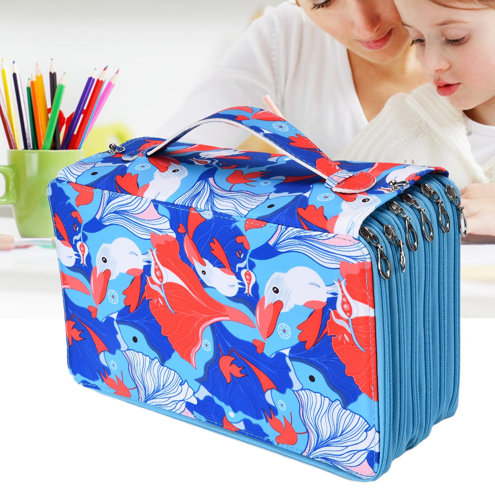 Trousse à Crayons de Couleur Portable 120 Trous, Artisanat Exquis, Légère et Résistante à l'usure pour Artistes, Tissu Oxford 13,4 X 7,9 X 5,0 Pouces (Bleu)