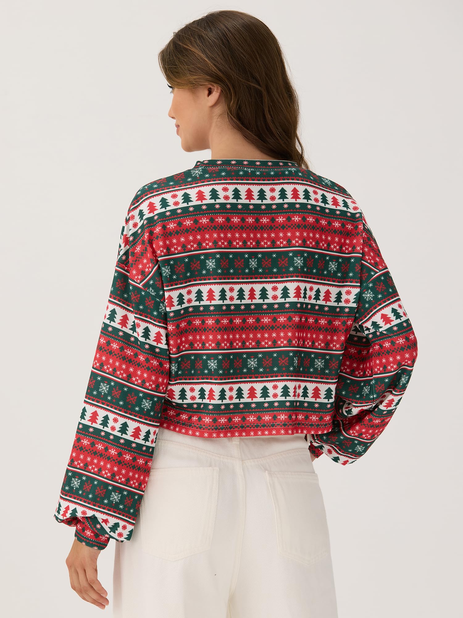 ZAFUL Women's Tribal Ethnic Graphic Cropped Knitwear Bohemian Long Sleeve Pullover Sweater Boho Drop Shoulder Knitted Top