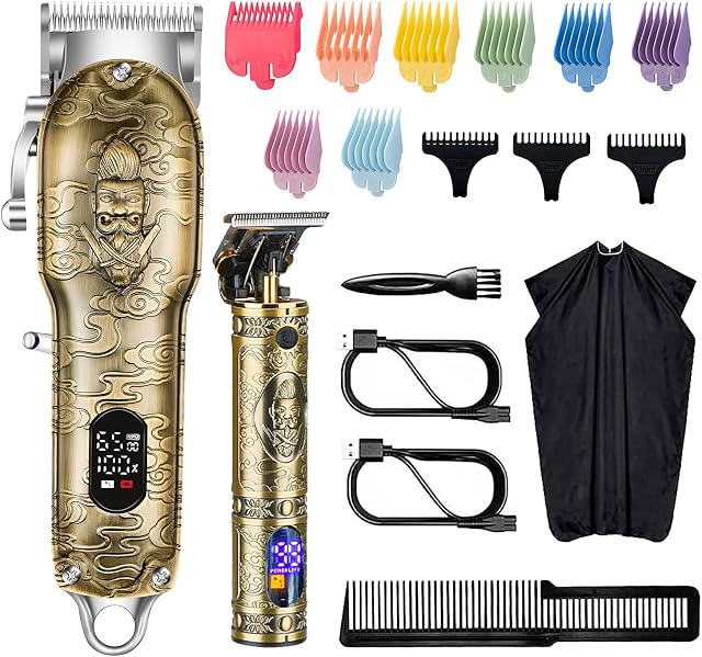 Roziapro Hair Clippers for Men T-Blade Trimmer Professional Barber Clippers - Cordless Hair Cutting Beard Trimmer Mens Electric Hair Trimmer Rechargeable Gold Knight Grooming Kit Gold