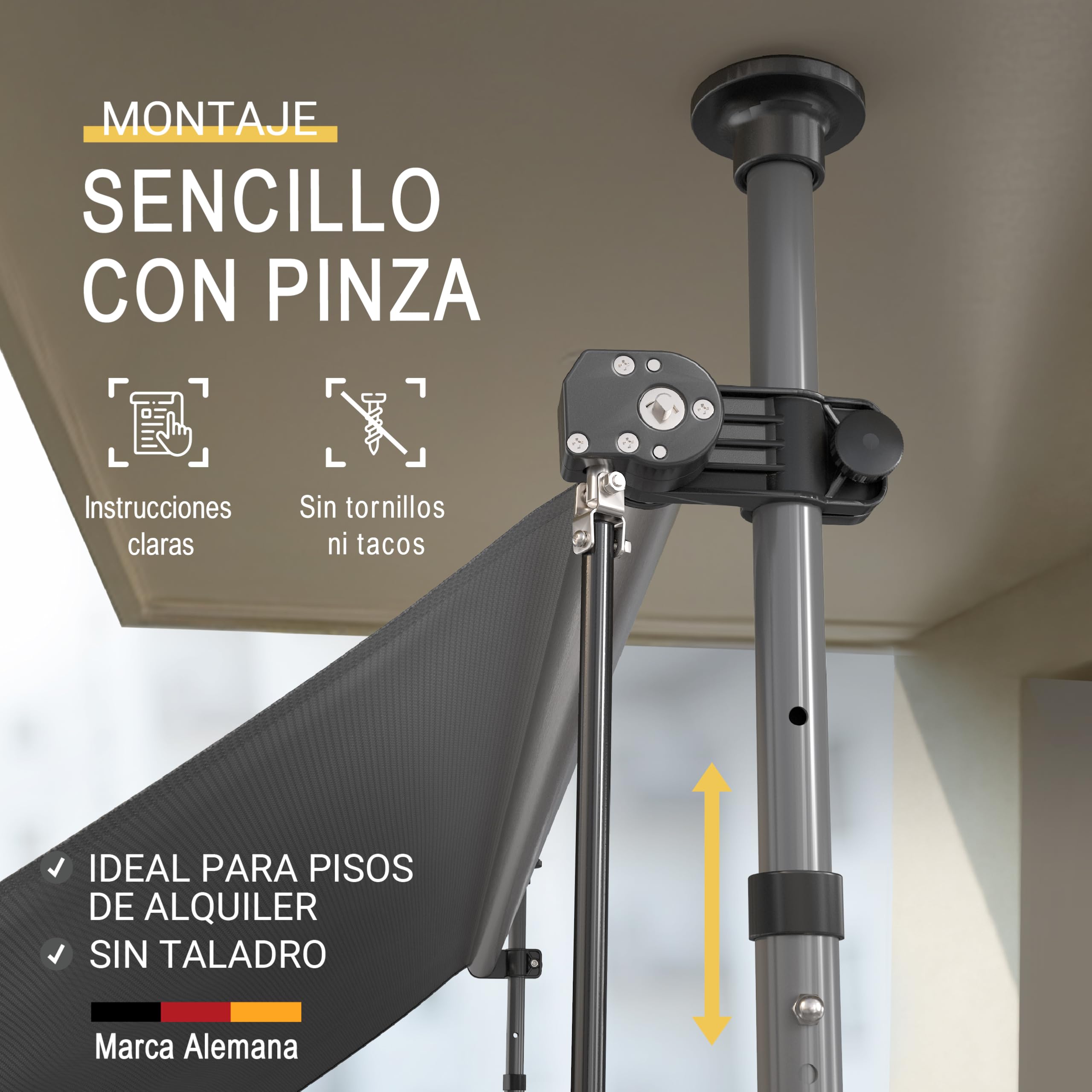 Sol Royal Toldo de Pinza sin Taladrar con Manivela Resistente a Rayos UV | 1,5m de ancho antracita protección solar balcón terraza de pie para pinzar marquesina enrollable agujeros parasol BM3