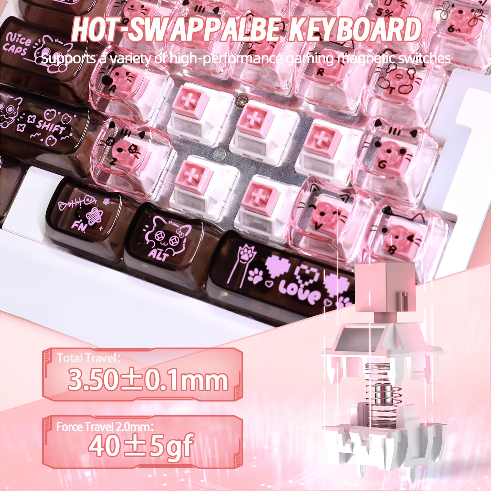 AJAZZ AK029 Clavier Gaming RGB à Une Main Filaire 29 Touches - Noir Rose | Taux Polling 8KHz,Commutateur Magnétique RT 0,01mm Hot-Swap,Plaque de Montage Alliage d'Aluminium,5 Couches Réduction Bruit