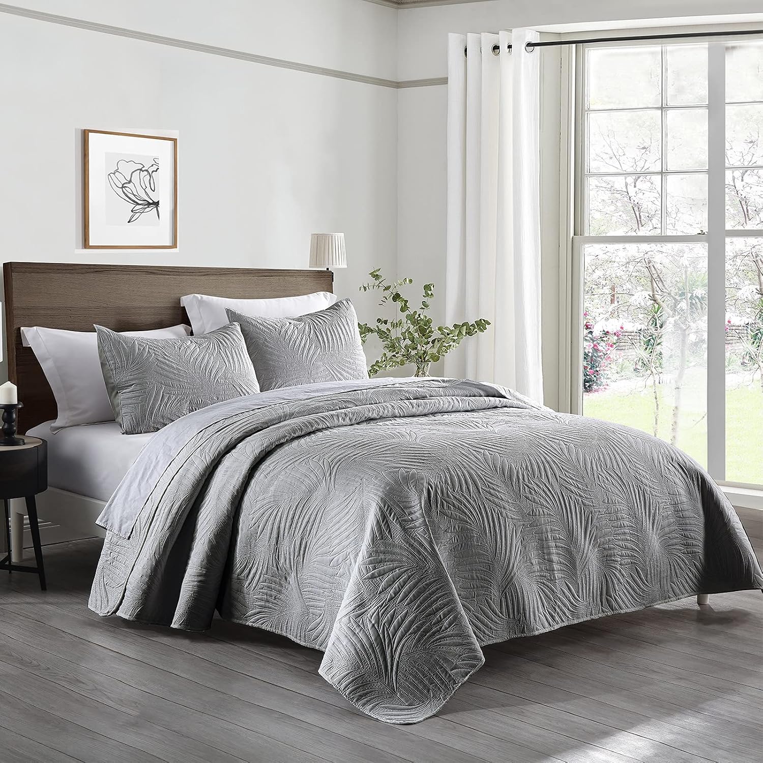 Boryard 3-Piece King Quilt Set, Lightweight Soft Bedspread Coverlet (104x90 inches) with 2 Pillow Shams (20x36 inches) for All Season, Grey