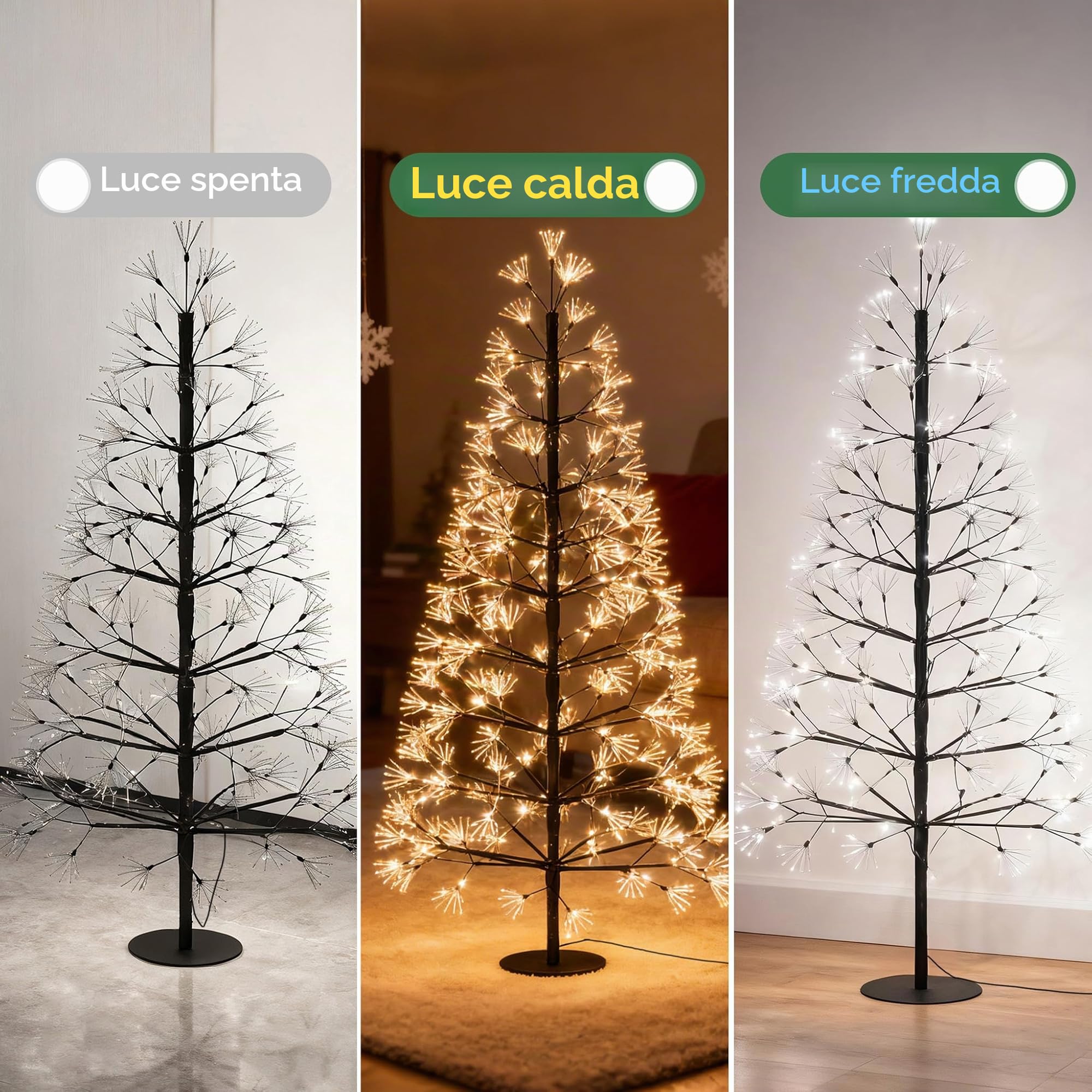 UISEBRT Albero luminoso a LED con 1500 LED e decorazione nevosa, IP44 impermeabile, albero di Natale abete per Natale, matrimonio, compleanno, festa, primavera, interno ed esterno, 150cm bianco caldo