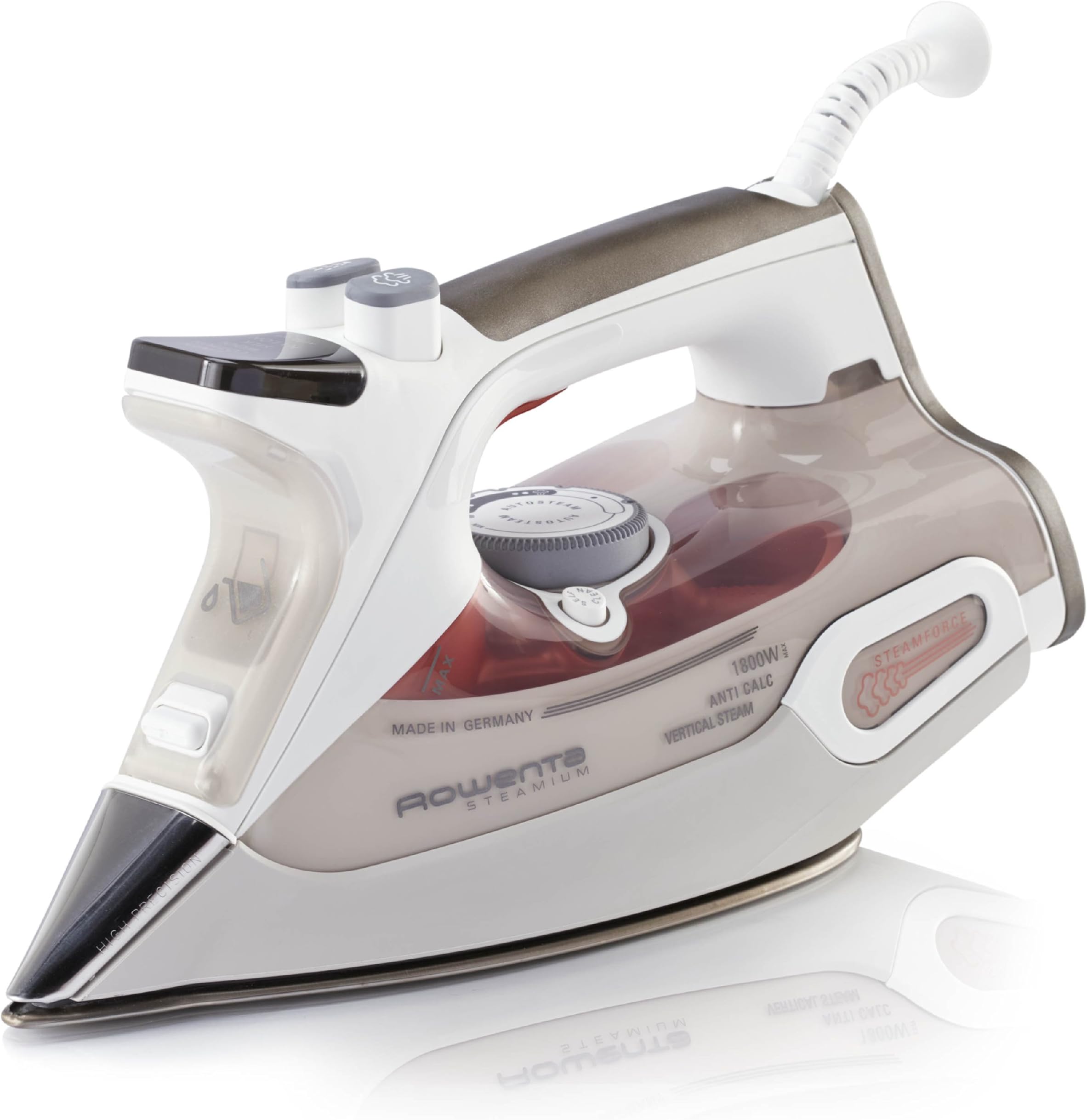 Rowenta DW9080 Steamium 1800-Watt Steam Iron Non-Stick Platinum Soleplate, 400-Hole, Brown