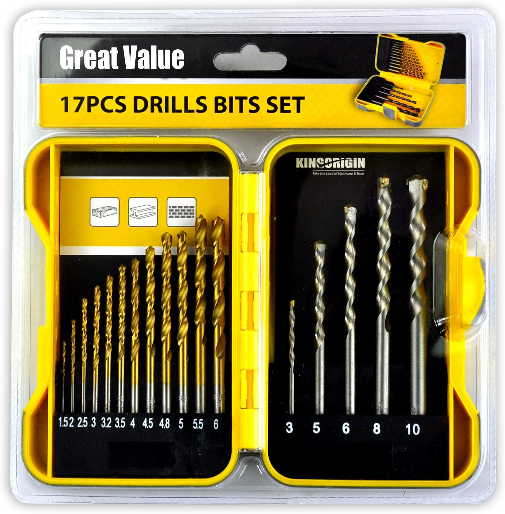 Great Value 17PCS Drill bit Set,drill drive accessory set,drill bits,drill bit set,drill set,drilling driving kit,tools,tool kit,tool set,home repair tools,home tool kit