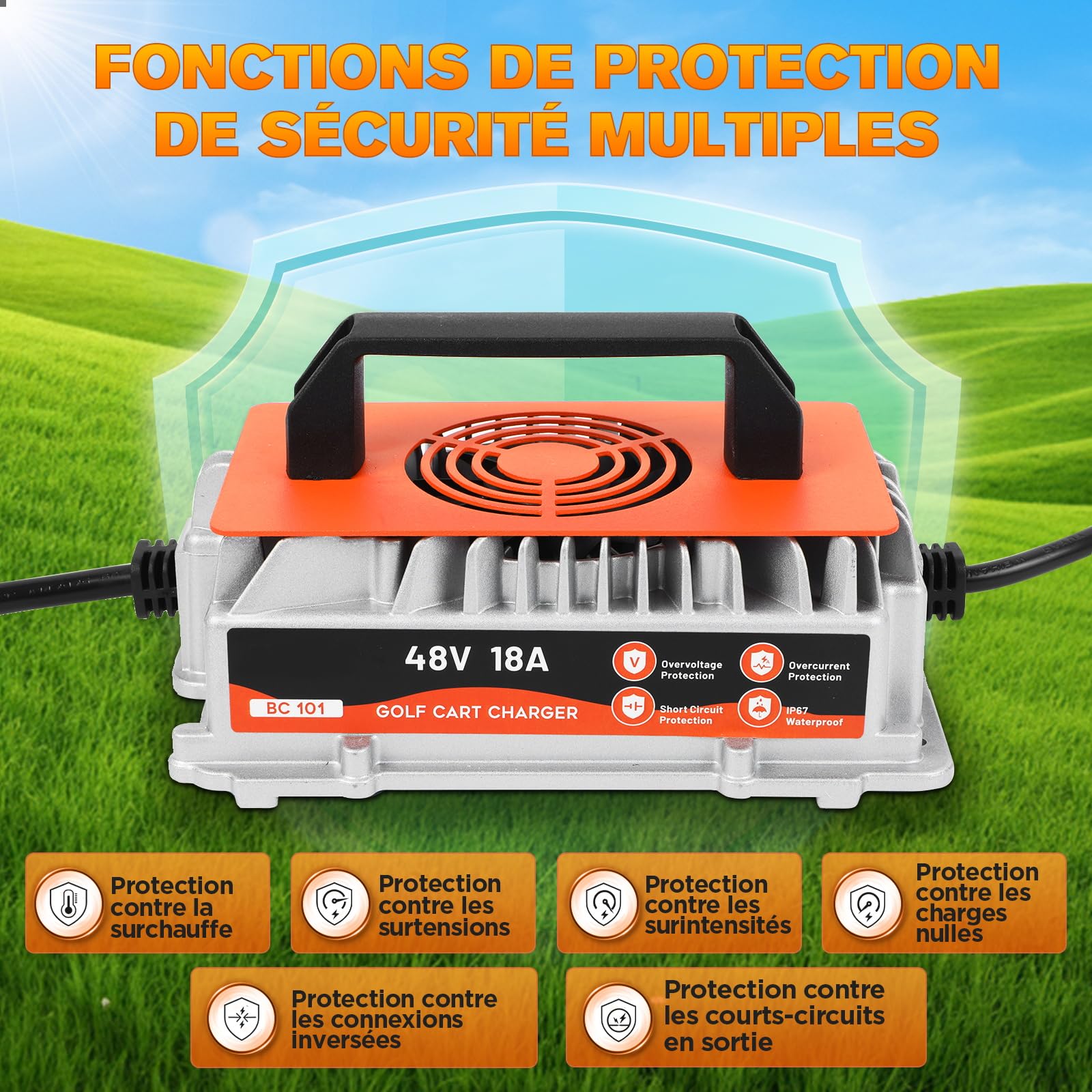 Chargeur de Voiturette de Golf 48V 18 A, pour Voiturettes de Golf Club Car, Chargeur Intelligent pour Batterie au Plomb 48V avec Fonction de Charge Lente, étanche IP67