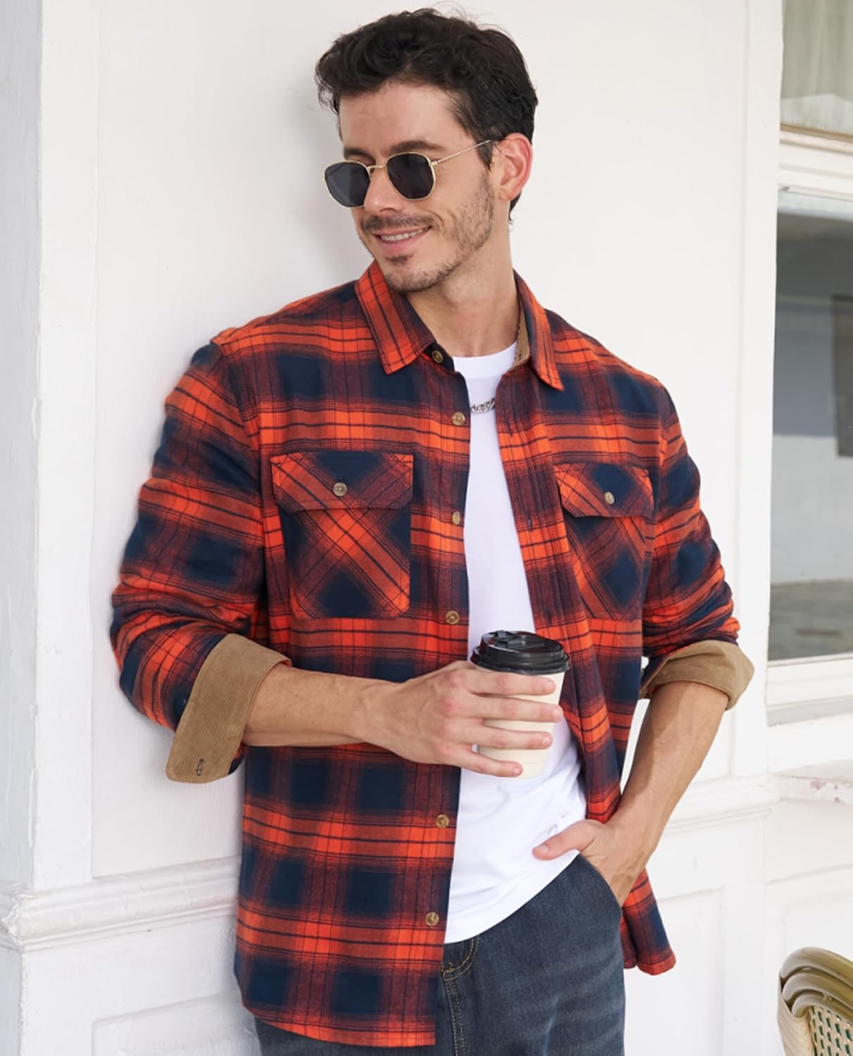 EKLENTSON Men's Flannel Shirts Lightweight Cotton Button Down Long Sleeve Shirt Casual Plaid Pocket Shirts Outdoor Work - Image 2
