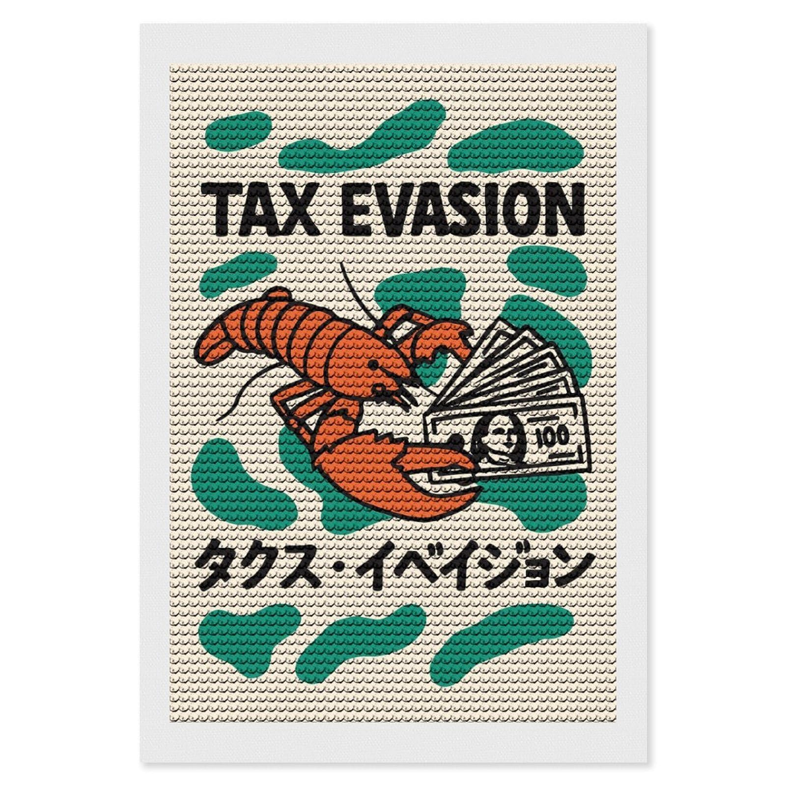 Junmoney Tax Evasion Lobster Japanese 5D Diamond Painting Kit 8"x12", Relaxing DIY, Mindful Craft Project, Full Kit Included, Thoughtful Present