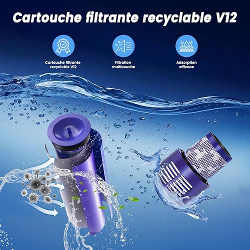 Batterie de Remplacement Compatible avec Dyson V12 Detect Series, Ecovoltix Batterie pour V12 SV20 SV26 SV30 SV34 SV35 SV46 Aspirateur (ne Convient Pas aux modèles V11 SV12) avec Filtre - 7