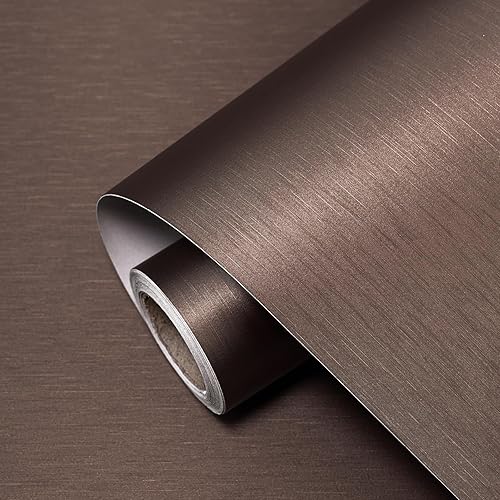 Stainless Steel Peel and Stick Wallpaper 15.7"x 472" Dark Brown Stainless Steel Contact Paper Countertop Removable Self Adhesive Thick Vinyl Waterproof for Wall Paper Fridge Kitchen Cabinets