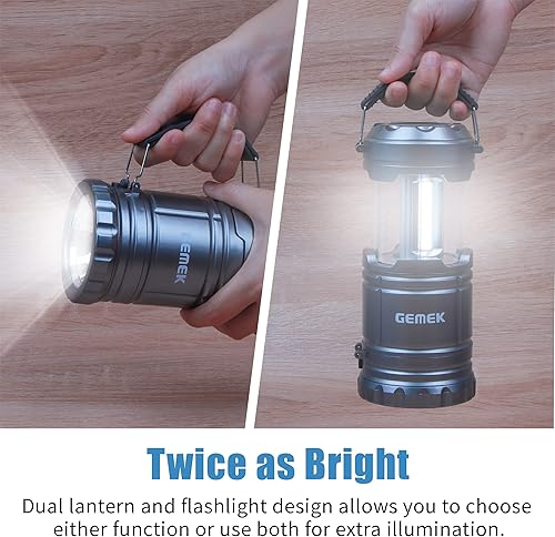 Miniatura 4 de GEMEK 2 linternas LED para campamento, a pilas, portátiles 2 en 1, plegables COB, para camping, coche, tienda, ático, garaje, 6 pilas AA incluidas