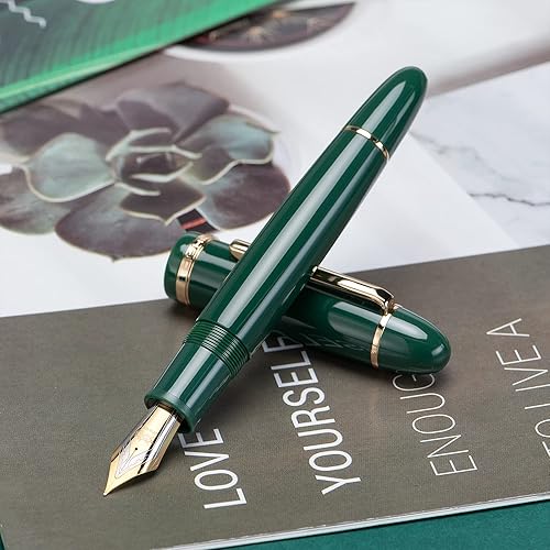 Miniatura 6 de Jinhao X159 - Pluma estilográfica acrílica verde oscuro, tamaño 8, punta extrafina, borde dorado, diseño clásico, bolígrafo de escritura suave con