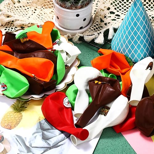 Miniatura 4 de 45 globos para cámper, coloridos globos de fiesta de campamento, suministros de fiesta de aventura con cinta verde y marrón, kits de globos de látex