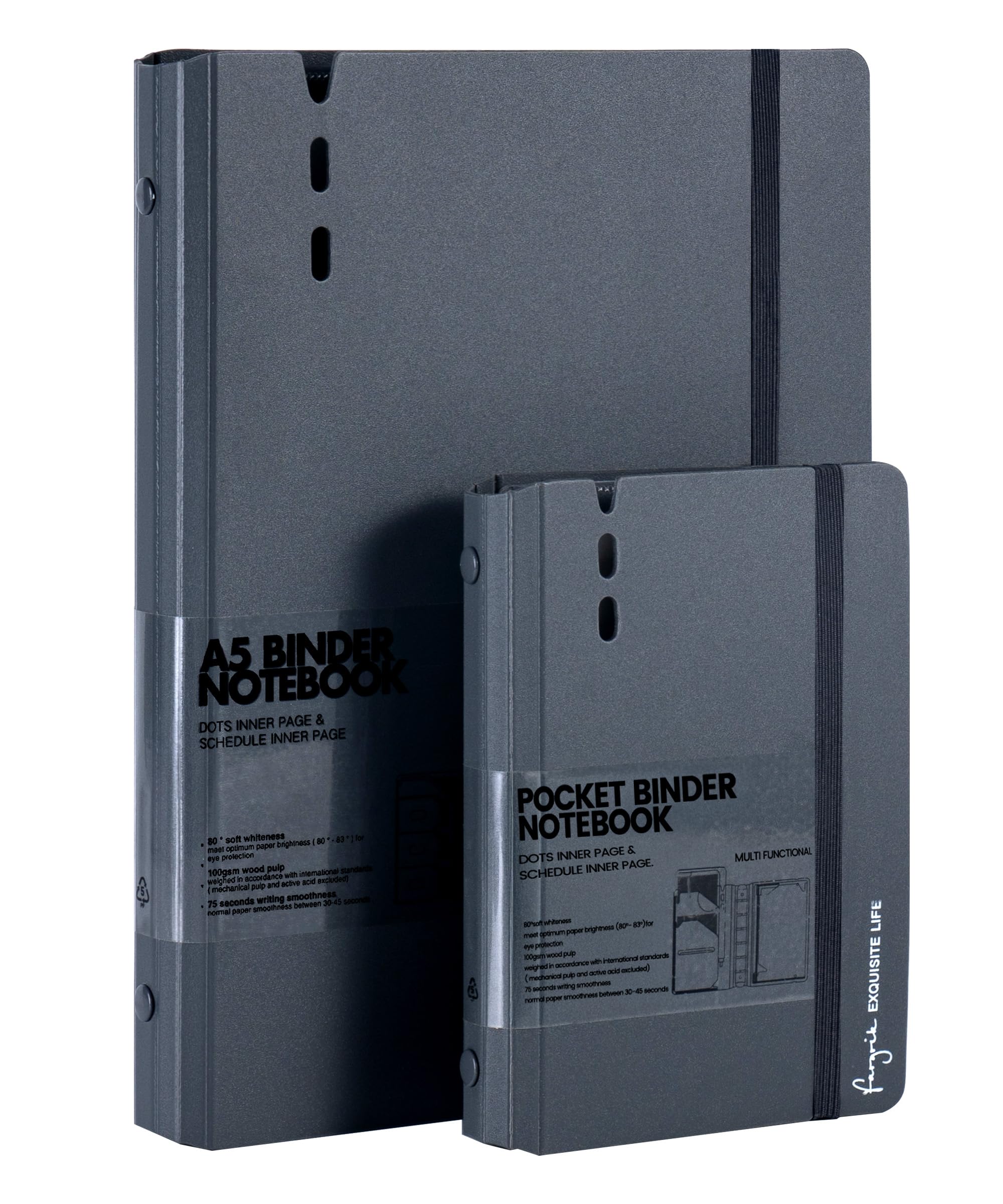CAGIE 2 Pack A5 & A7 Binder 6 Ring Refillable Notebook, Dividers & Pockets