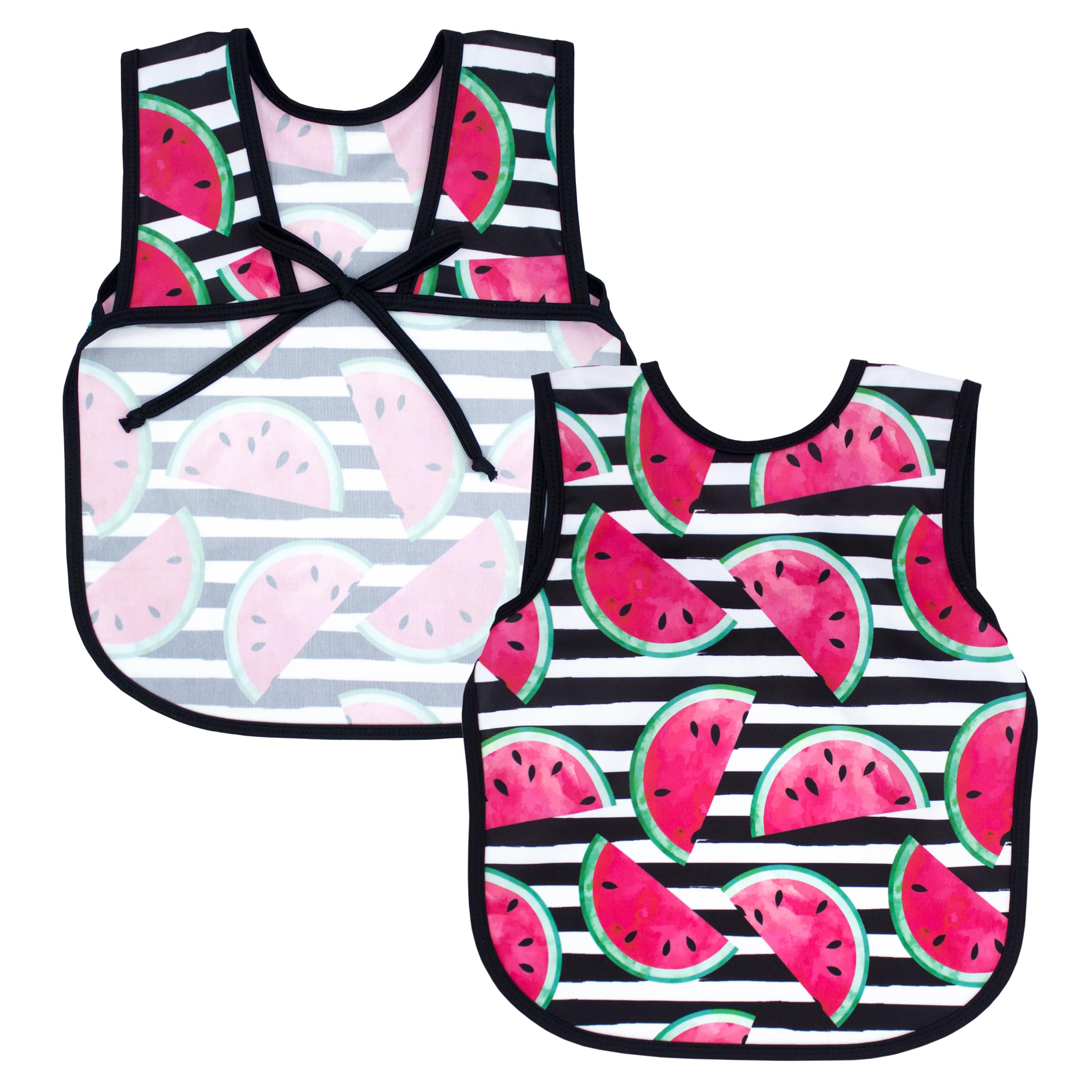 BapronBaby Watermelon Stripes Bapron - No Neck Tie Safer Bib for Baby & Toddler - Soft Waterproof Stain Resistant - Machine Washable - Sz Baby/Toddler