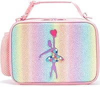 Vista 1 de Lonchera para niñas, bolsa de almuerzo rosa arcoíris impermeable, con aislamiento térmico, correas ajustables para el hombro, lonchera de ballet