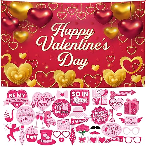 KatchOn, Happy Valentines Day Banner - XtraLarge, 72x44 Inch Pink Valentine Photo Props - Huge, Pack of 35 Valentines Day Backdrop, Valentine