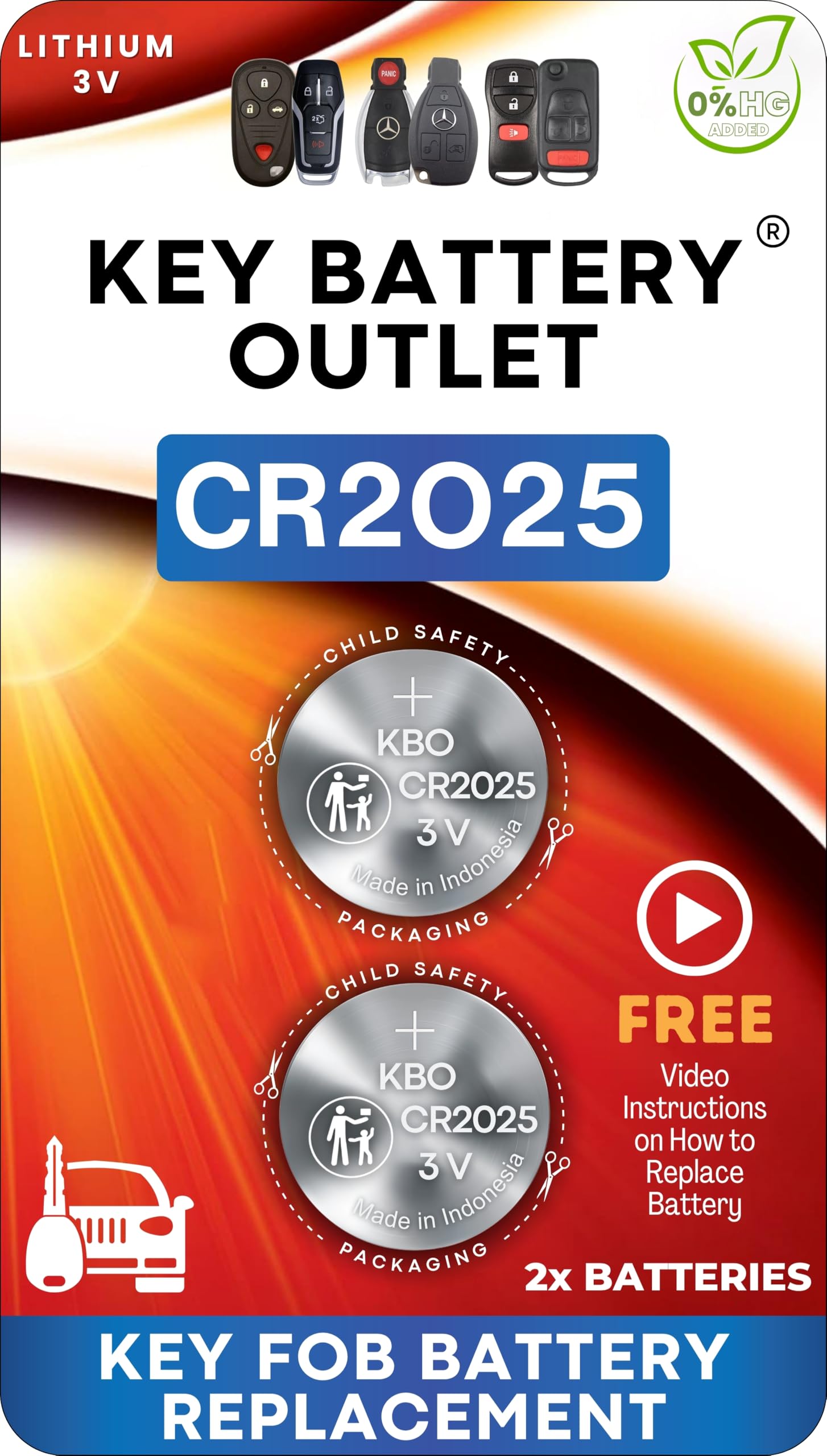 CR2025 Key Fob Battery Replacement (2 Pack) – Compatible with Key Fobs That Require CR2025 – Universal Fit – Video Installation Guide Included