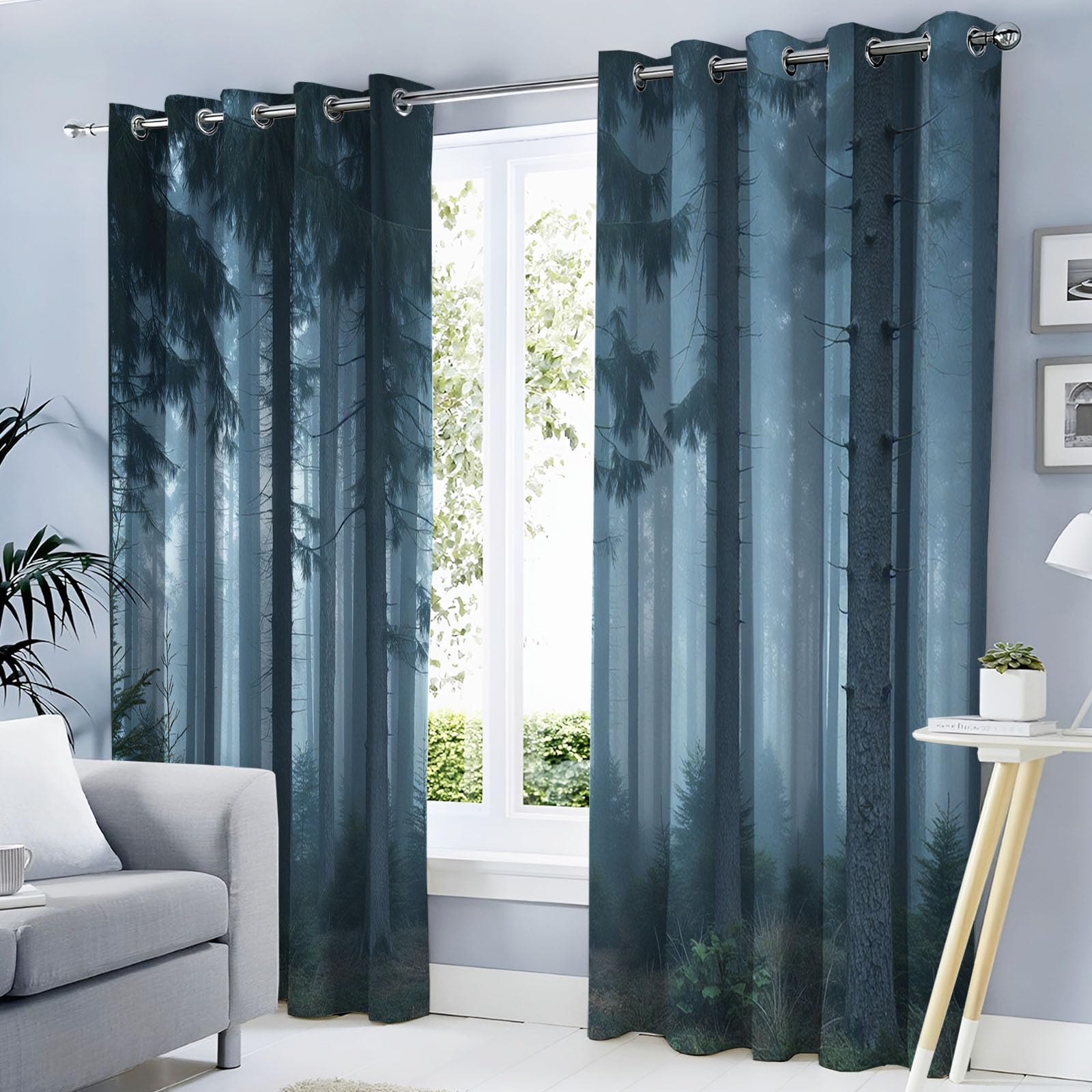 Rideaux occultants forêt 3D bleu foncé 132x213cm isolants thermiques