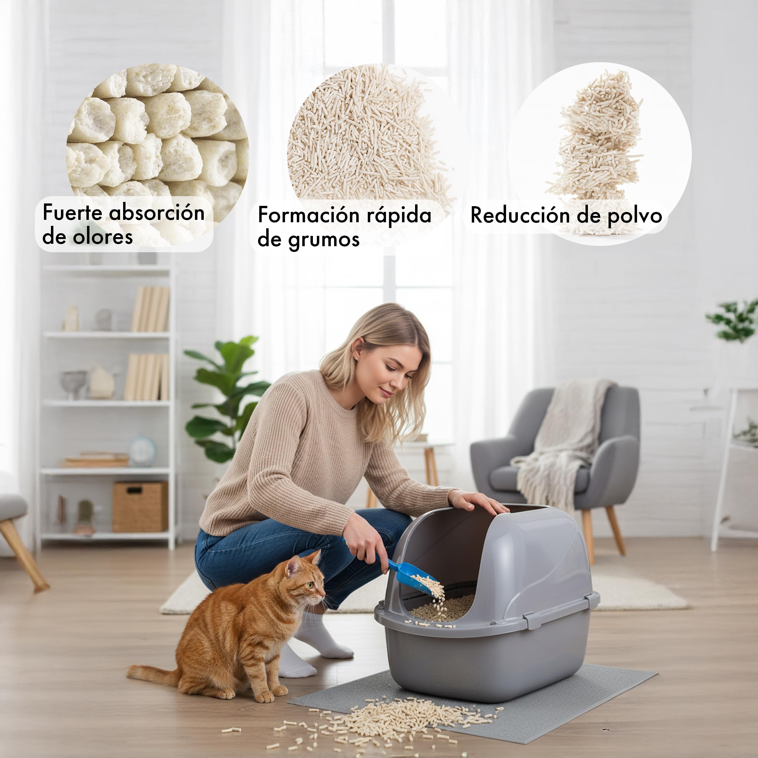BESCH Pack 6 Arena de Tofu Aglomerante para Gatos 6L– 100% Natural, Biodegradable, Control de Olores y Bajo Polvo