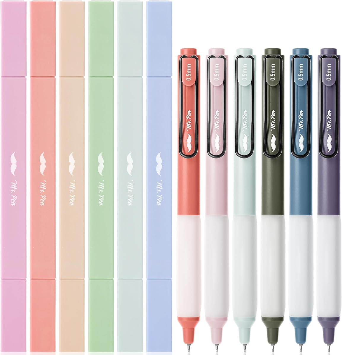Mr. Pen- Dual Tip Aesthetic Highlighters and Gel Pens, 12 Pack | Assorted Colors Bible Highlighters No Bleed, Black Ink Gel Pens, Fast Dry and No Smear for Bible Journaling, Planner