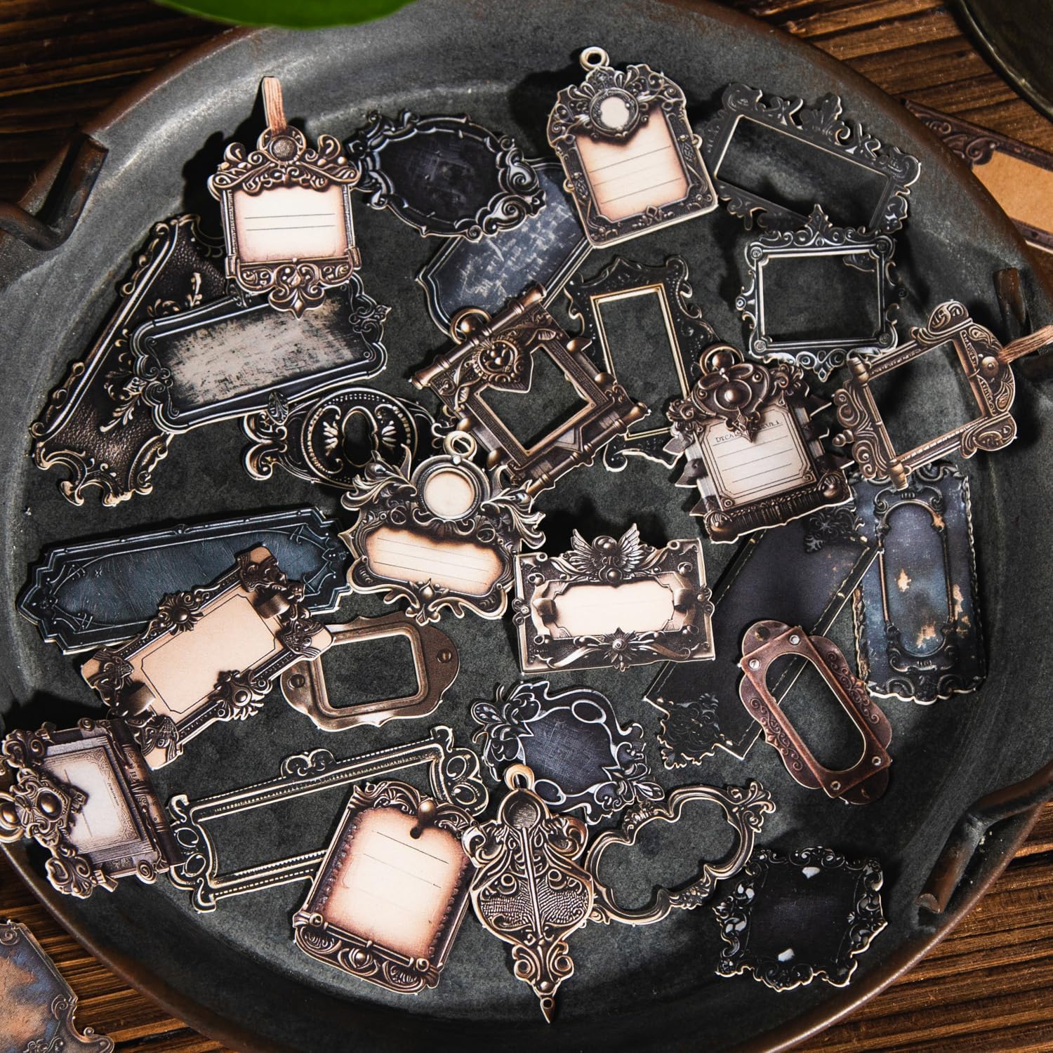 120PCS Metal Scrapbook Stickers,Journaling Label Stickers for Junk Journal Supplies,Bullet Journal,Planner,Notebook,DIY Craft(Antique Metal)