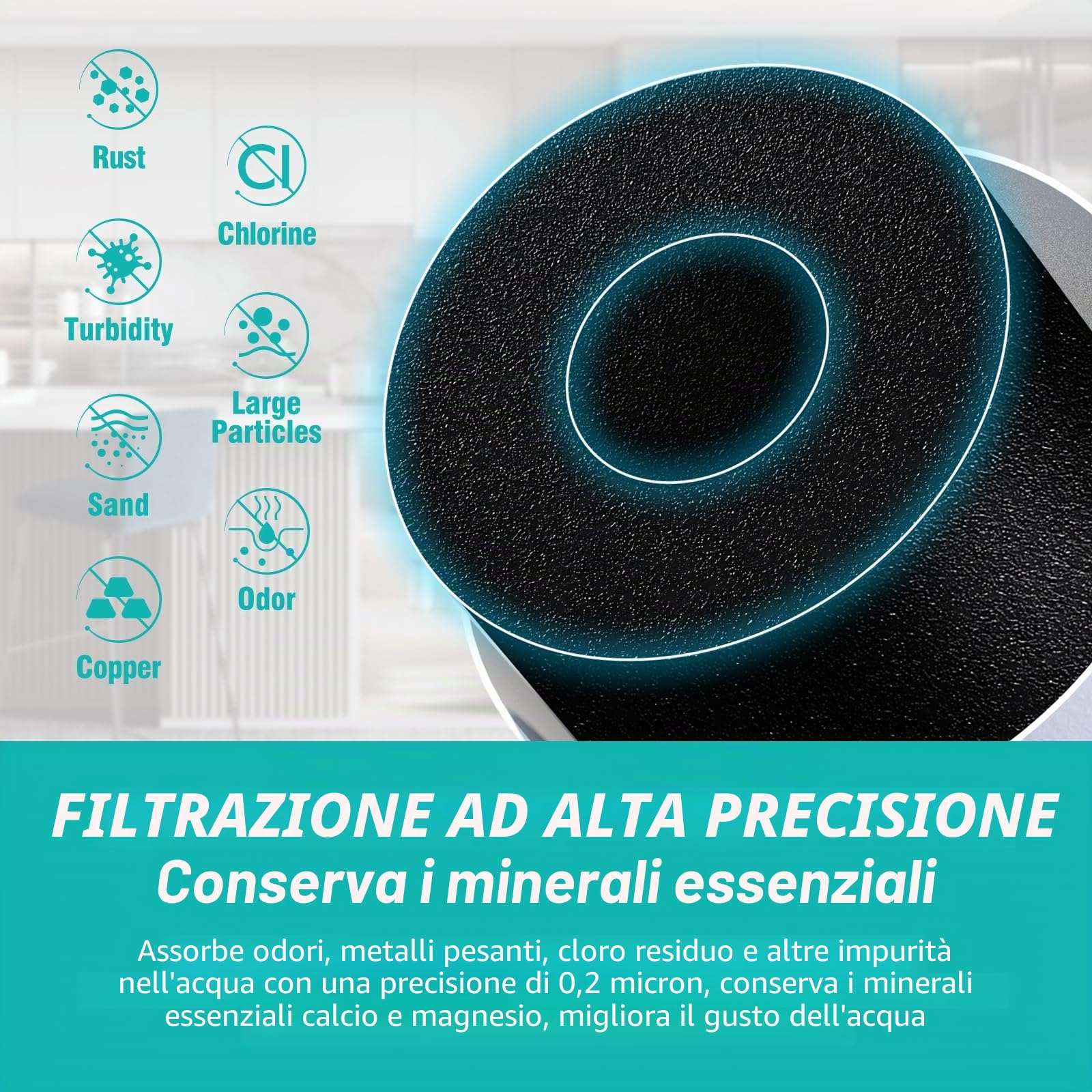 100186 Cartuccia di ricambio per filtro dell'acqua compatibile con Amway Epring, filtro 3 in 1, filtrazione a carbone attivo naturale